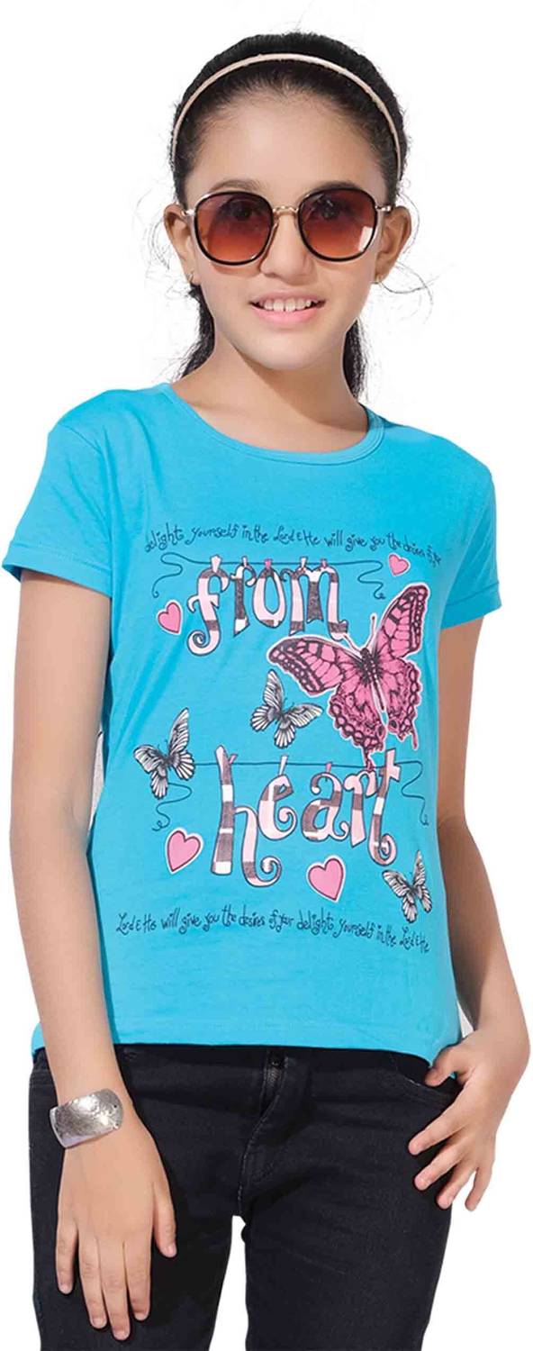 BARATHIDEVI TEX Girls Typography, Printed Pure Cotton Regular T Shirt
