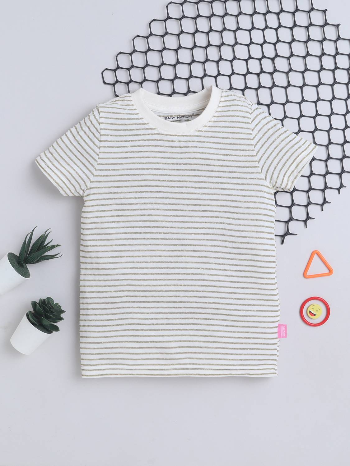 BABY NATION Boys & Girls Striped Cotton Blend Regular T Shirt