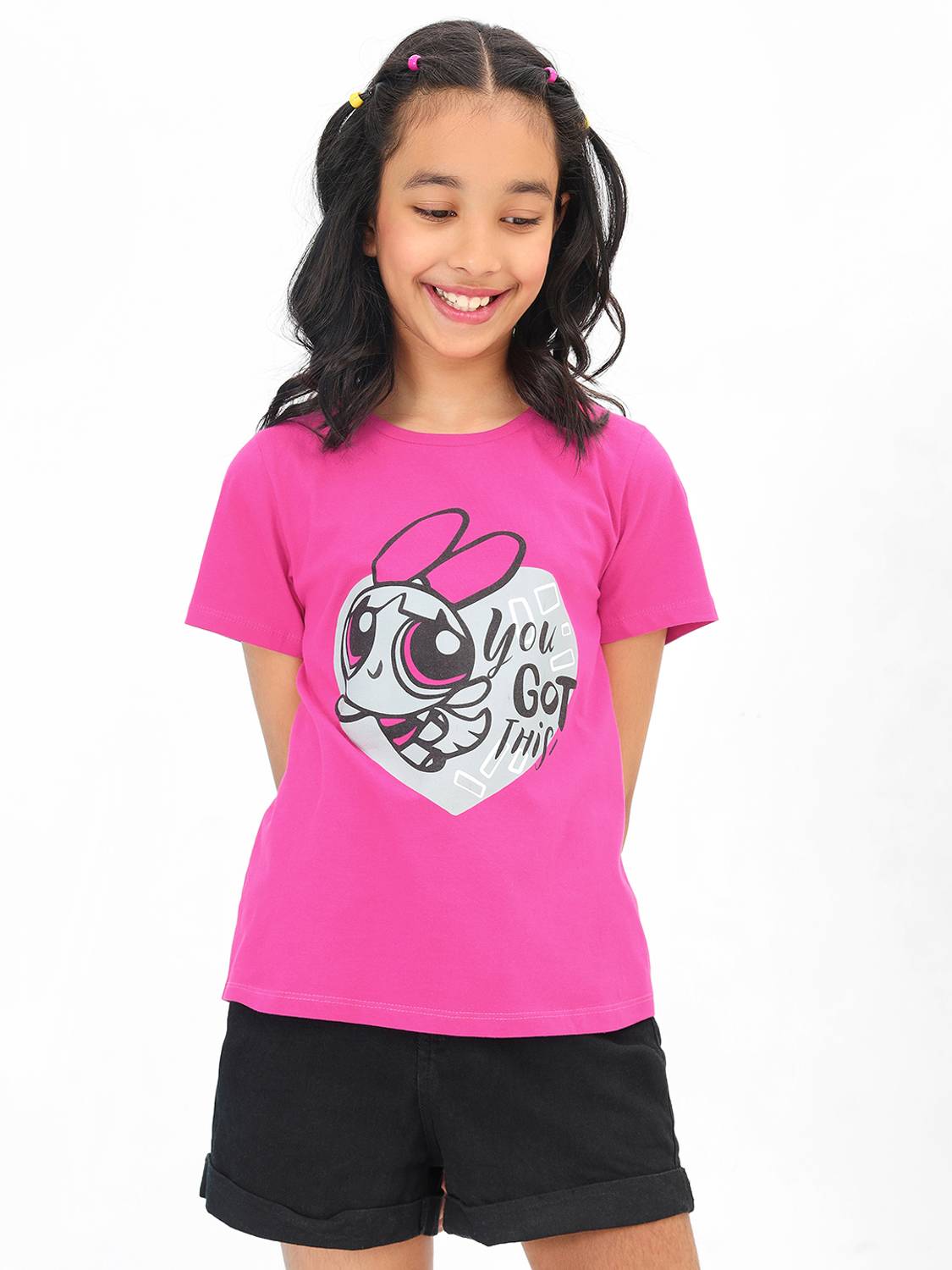 BONKIDS Girls Printed Pure Cotton Regular T Shirt
