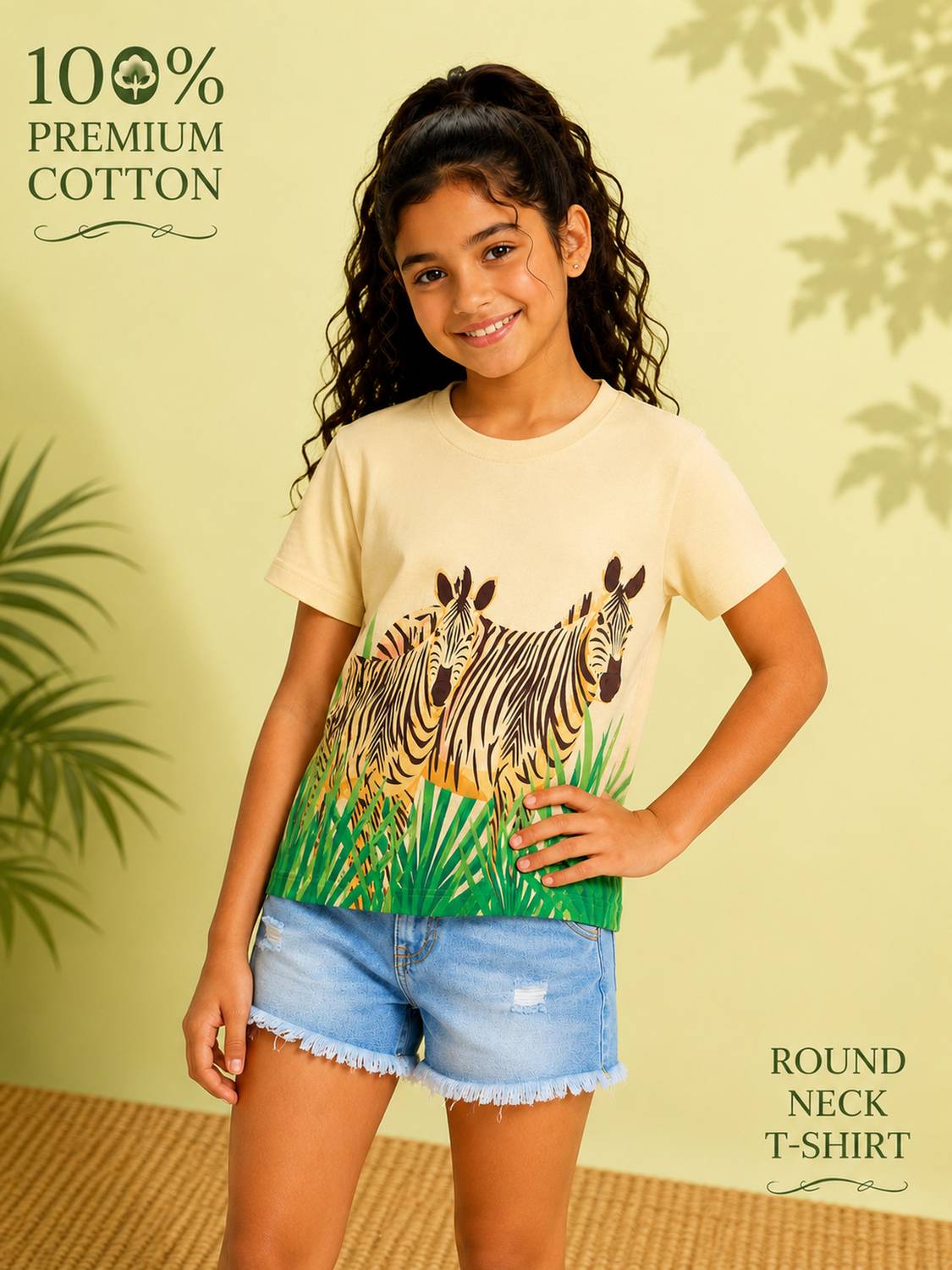 BLUEBUCK Girls Graphic Print Pure Cotton Regular T Shirt