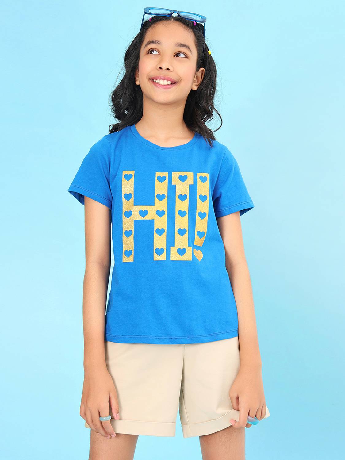 BONKIDS Girls Printed Pure Cotton Regular T Shirt