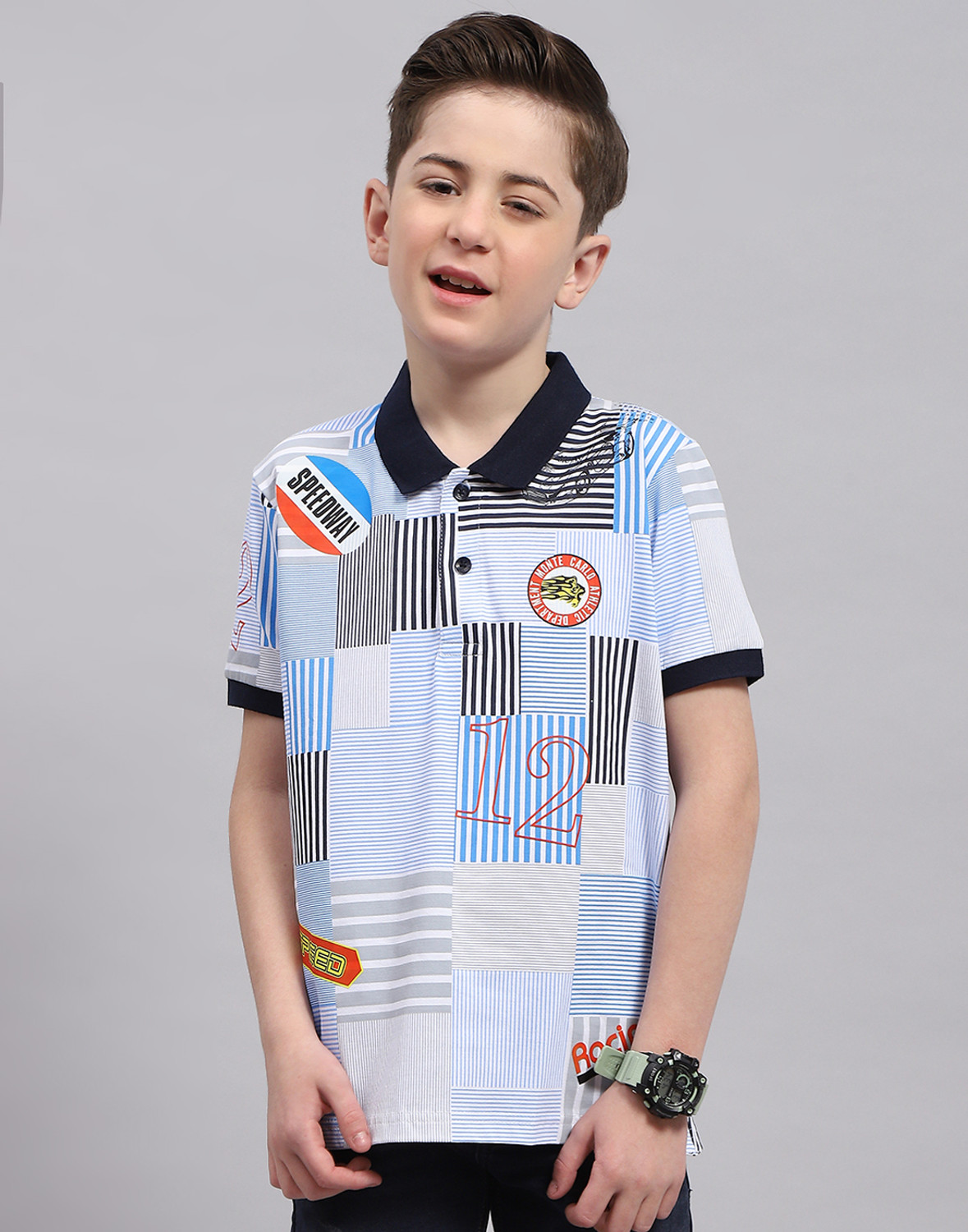 Image of MONTE CARLO Boys Printed Cotton Blend Regular T Shirt