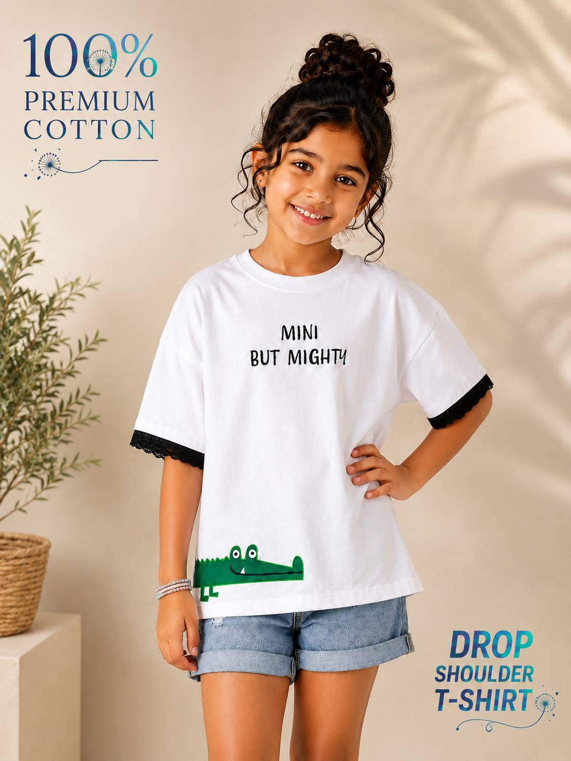 BLUEBUCK Girls Graphic Print Pure Cotton Oversized T Shirt