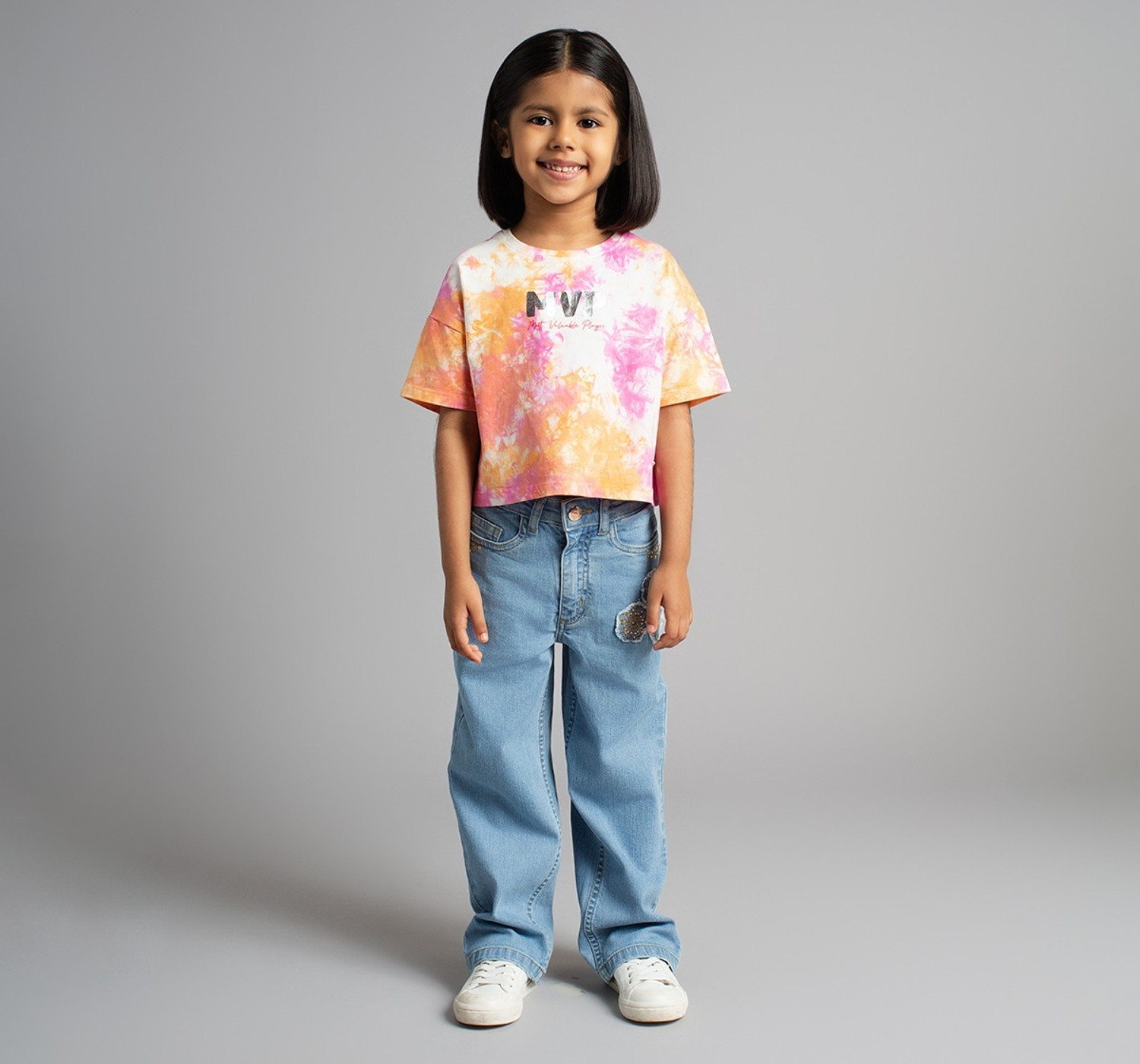 Image of Ed-a-Mamma Girls Tie & Dye Pure Cotton Regular T Shirt (Multicolor, Pack of 1)