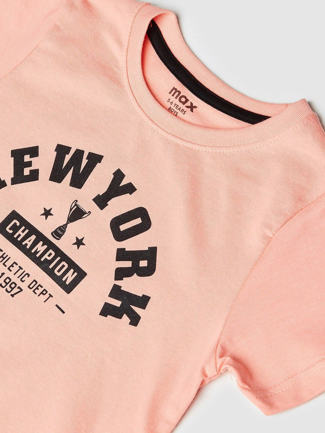 Image of MAX Boys Typography, Printed Pure Cotton Regular T Shirt