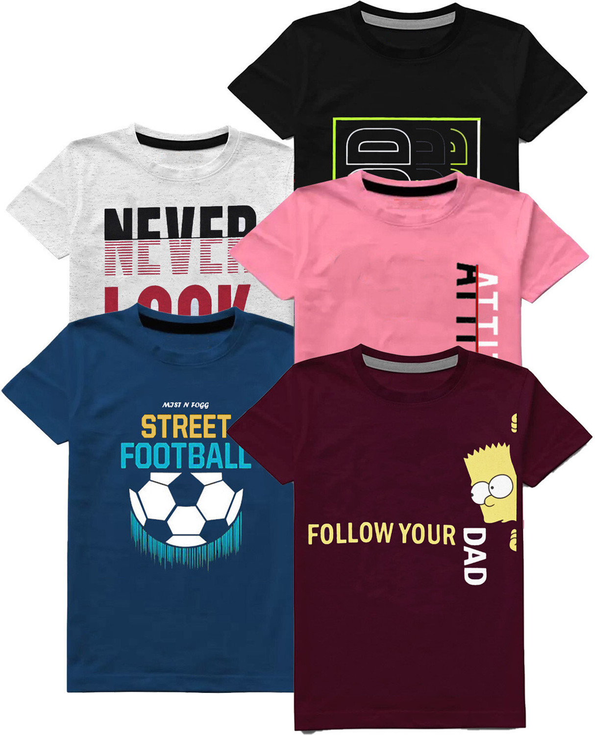 MIST N FOGG Boys Graphic Print Cotton Blend Regular T Shirt