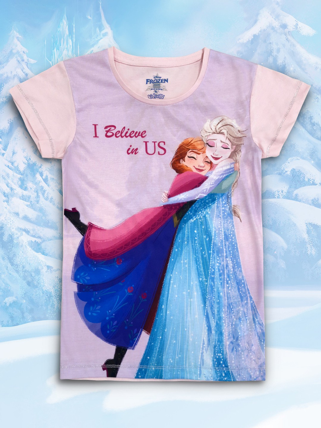 Image of Frozen By Kidsville Girls Graphic Print Pure Cotton Regular T Shirt