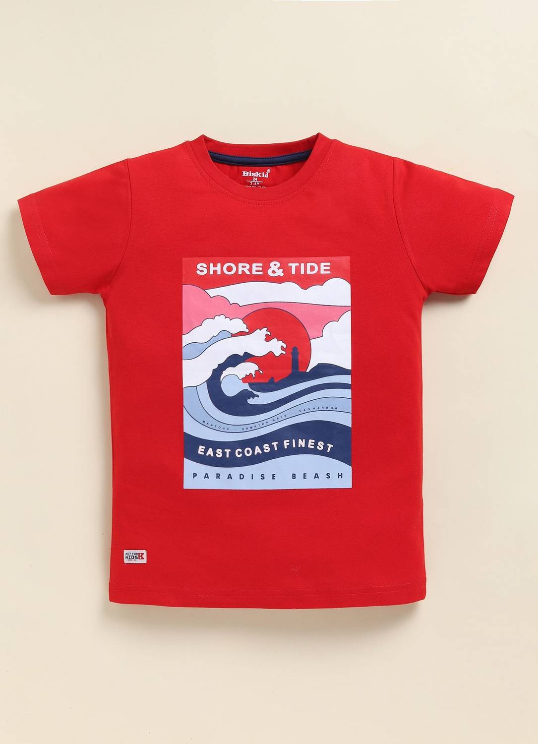 BISKID Boys Printed Pure Cotton Regular T Shirt