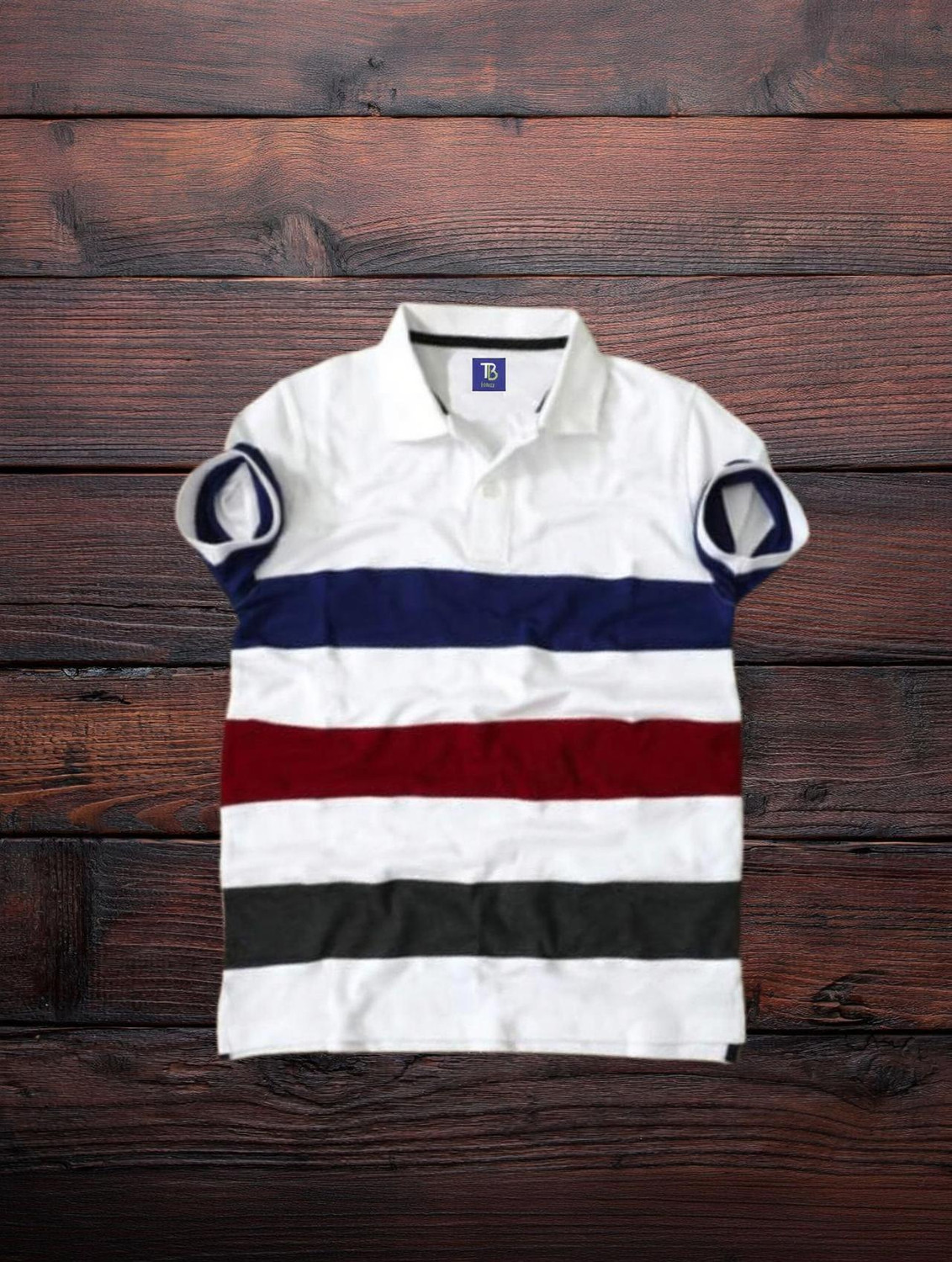 Image of TB Blue Boys Striped Cotton Blend Slim T Shirt