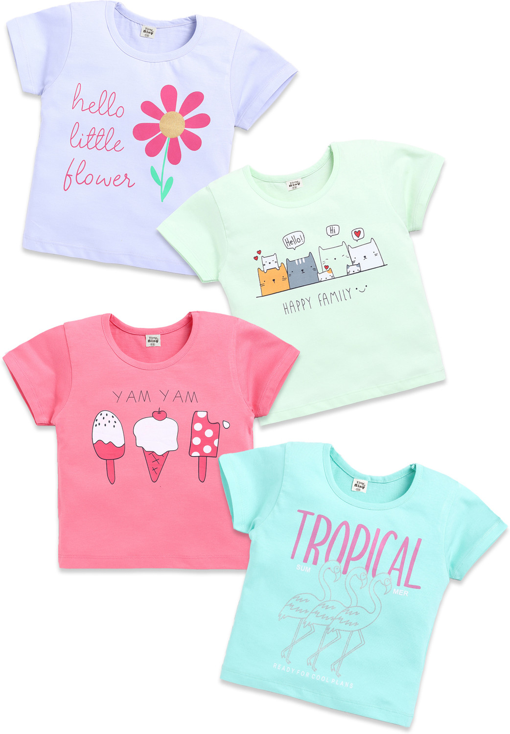Image of TINY BINY Girls Printed Pure Cotton Regular T Shirt