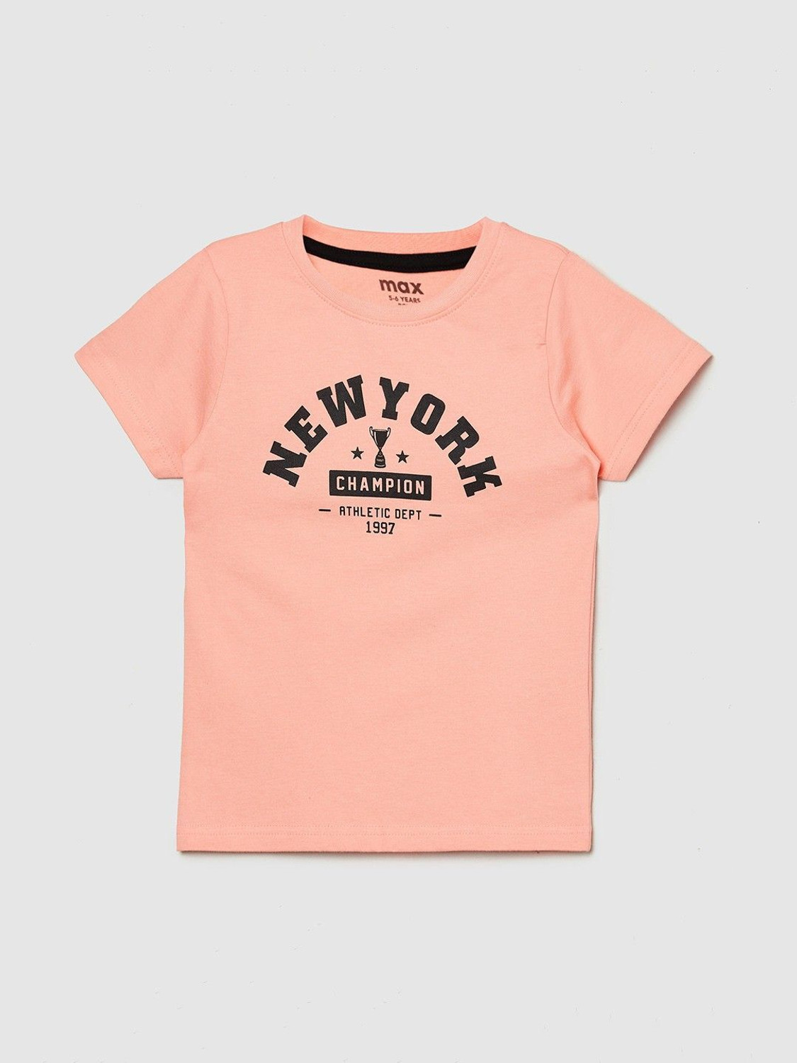 Image of MAX Boys Typography, Printed Pure Cotton Regular T Shirt