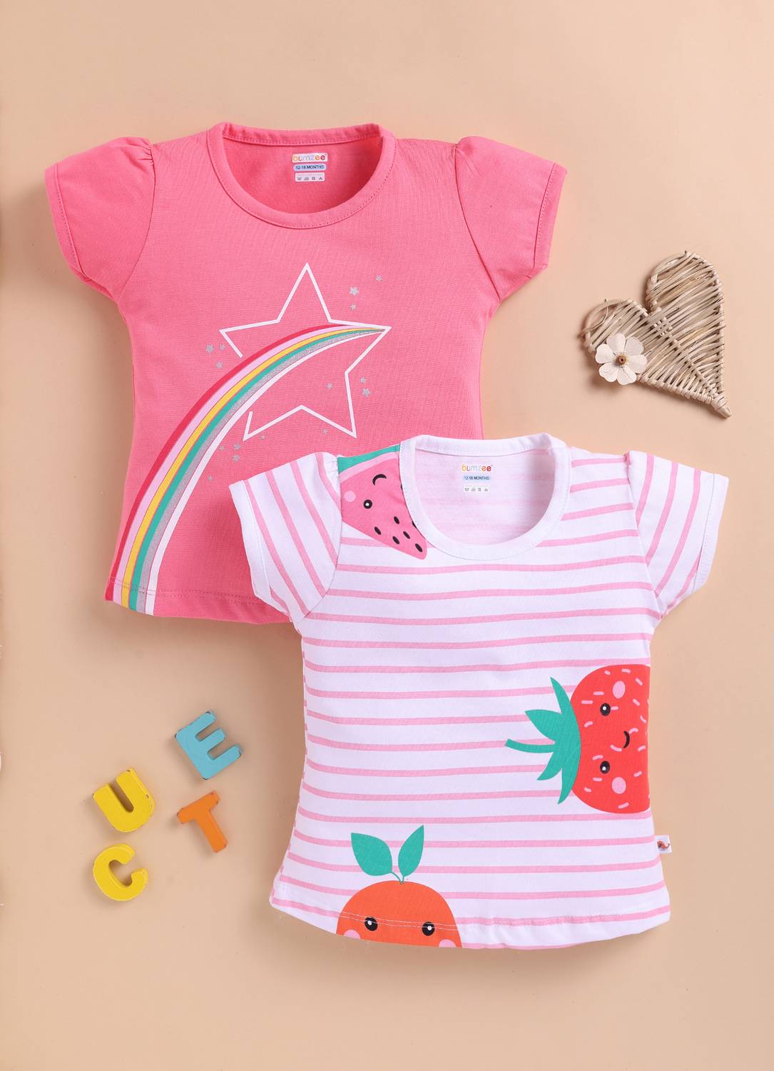 BUMZEE Girls Printed Pure Cotton Regular T Shirt