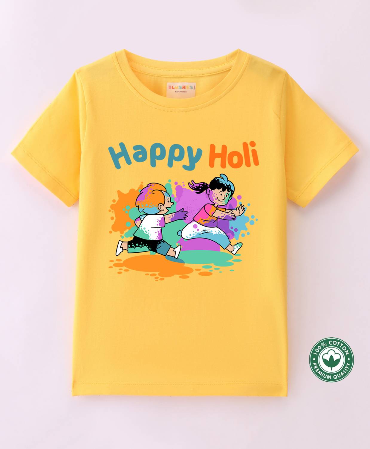 BLUSHES Boys & Girls Self Design Pure Cotton Regular T Shirt