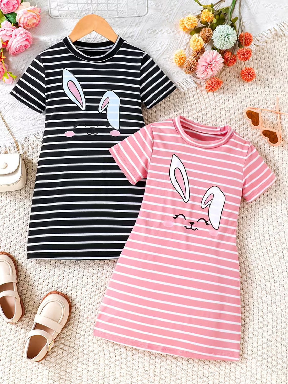 Image of Knit Vey Girls Striped Pure Cotton Regular T Shirt