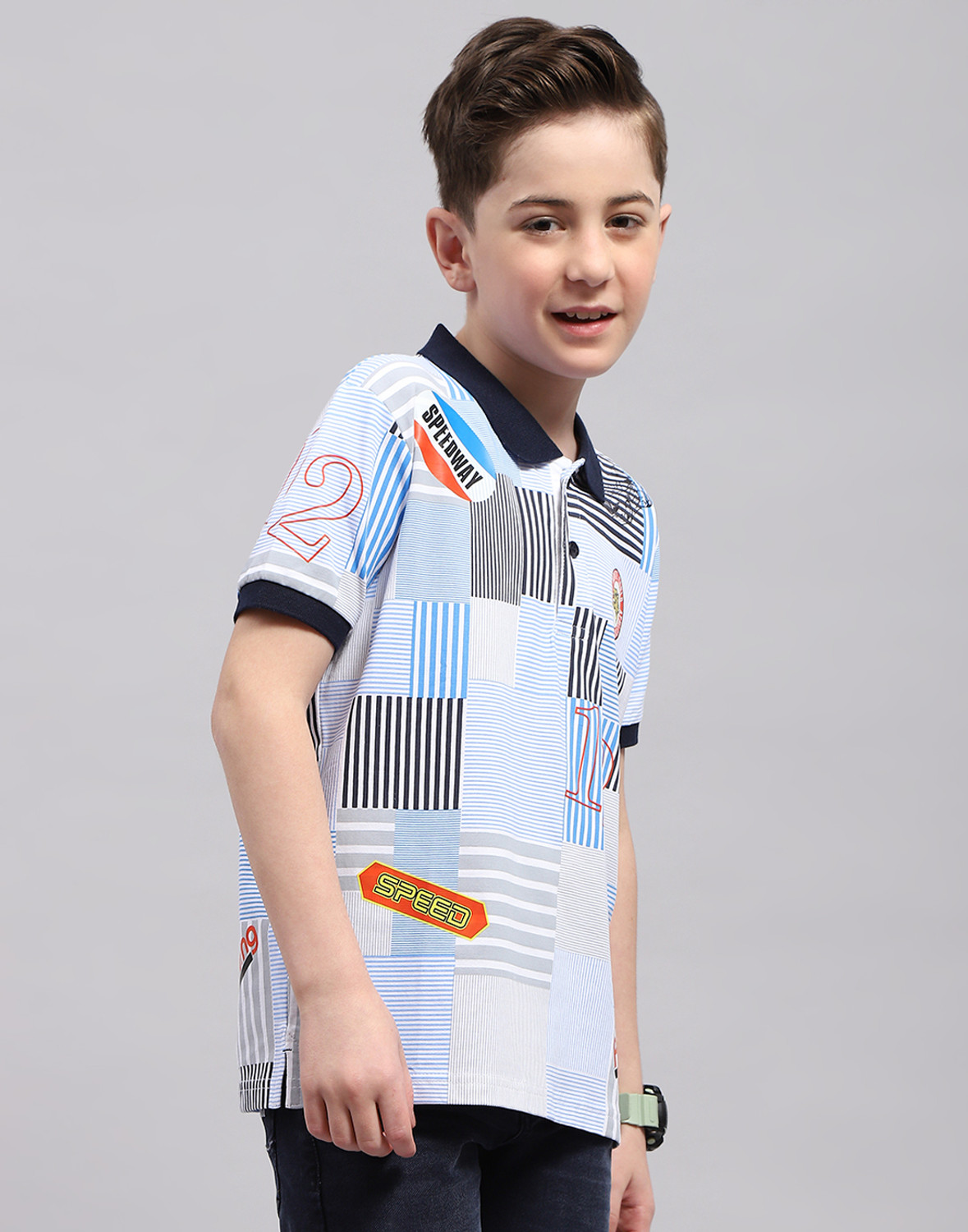Image of MONTE CARLO Boys Printed Cotton Blend Regular T Shirt