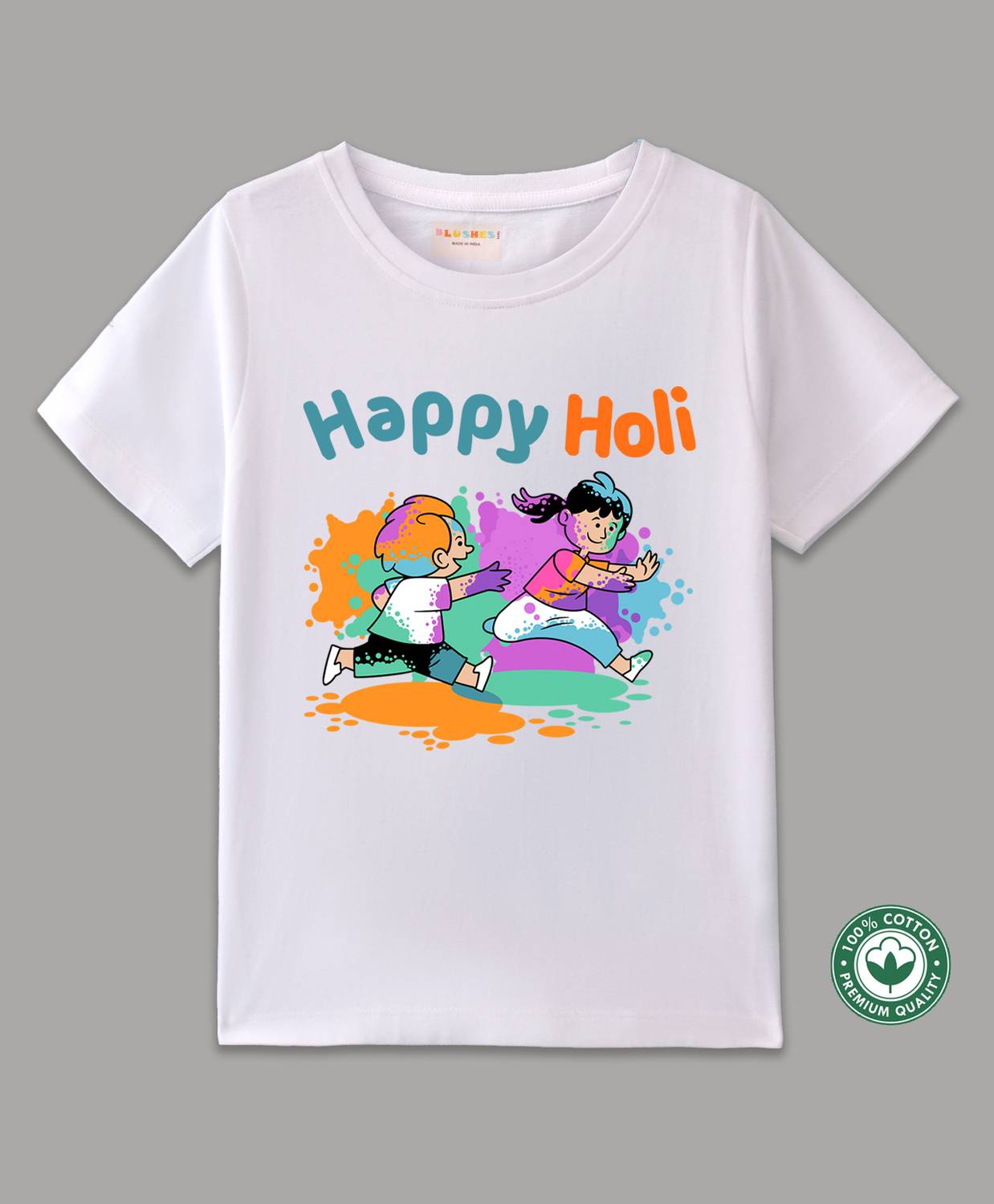 BLUSHES Boys & Girls Self Design Pure Cotton Regular T Shirt