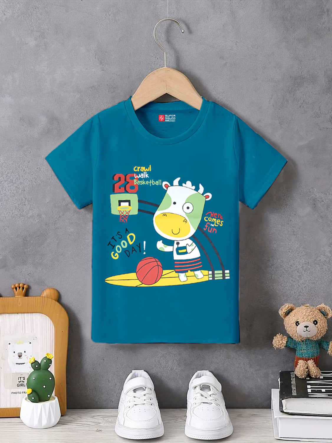 Image of SUPERSQUAD Baby Boys Graphic Print Pure Cotton Regular T Shirt