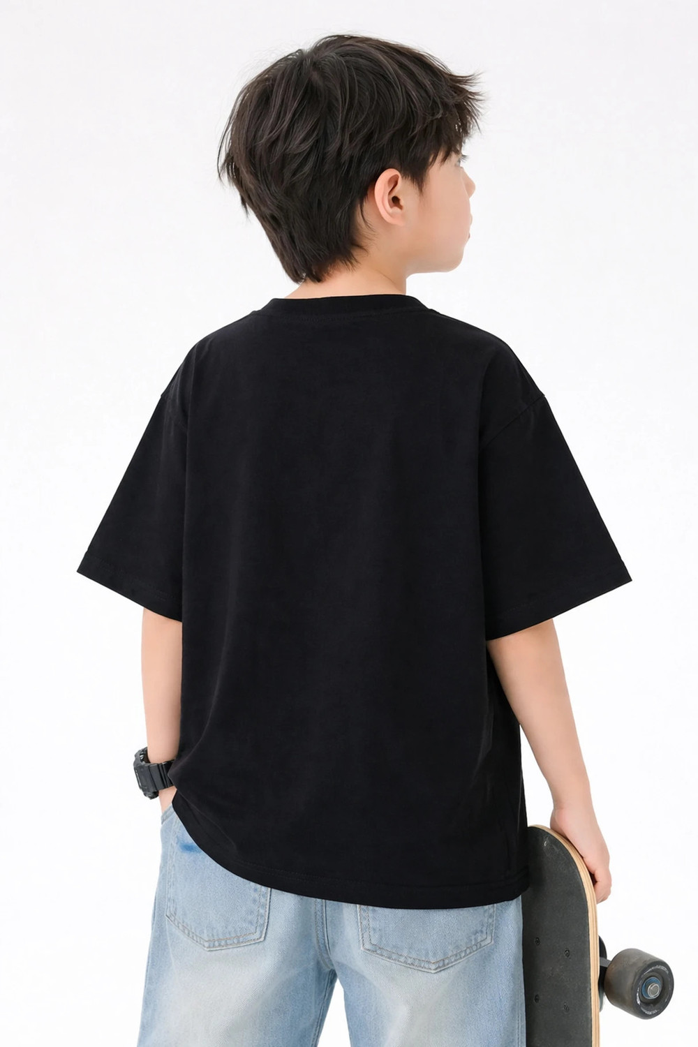 Image of WEARSOUL Boys Printed Pure Cotton Oversized T Shirt (Black, Pack of 1)