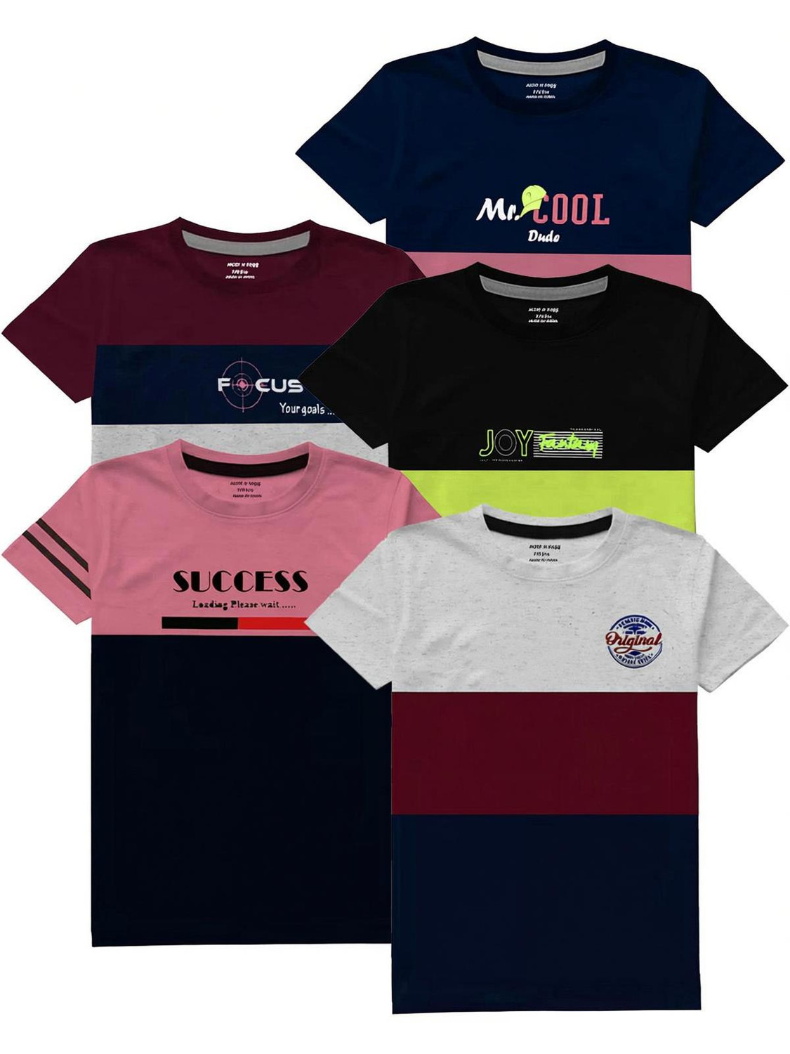 MIST N FOGG Boys Colorblock Cotton Blend Regular T Shirt