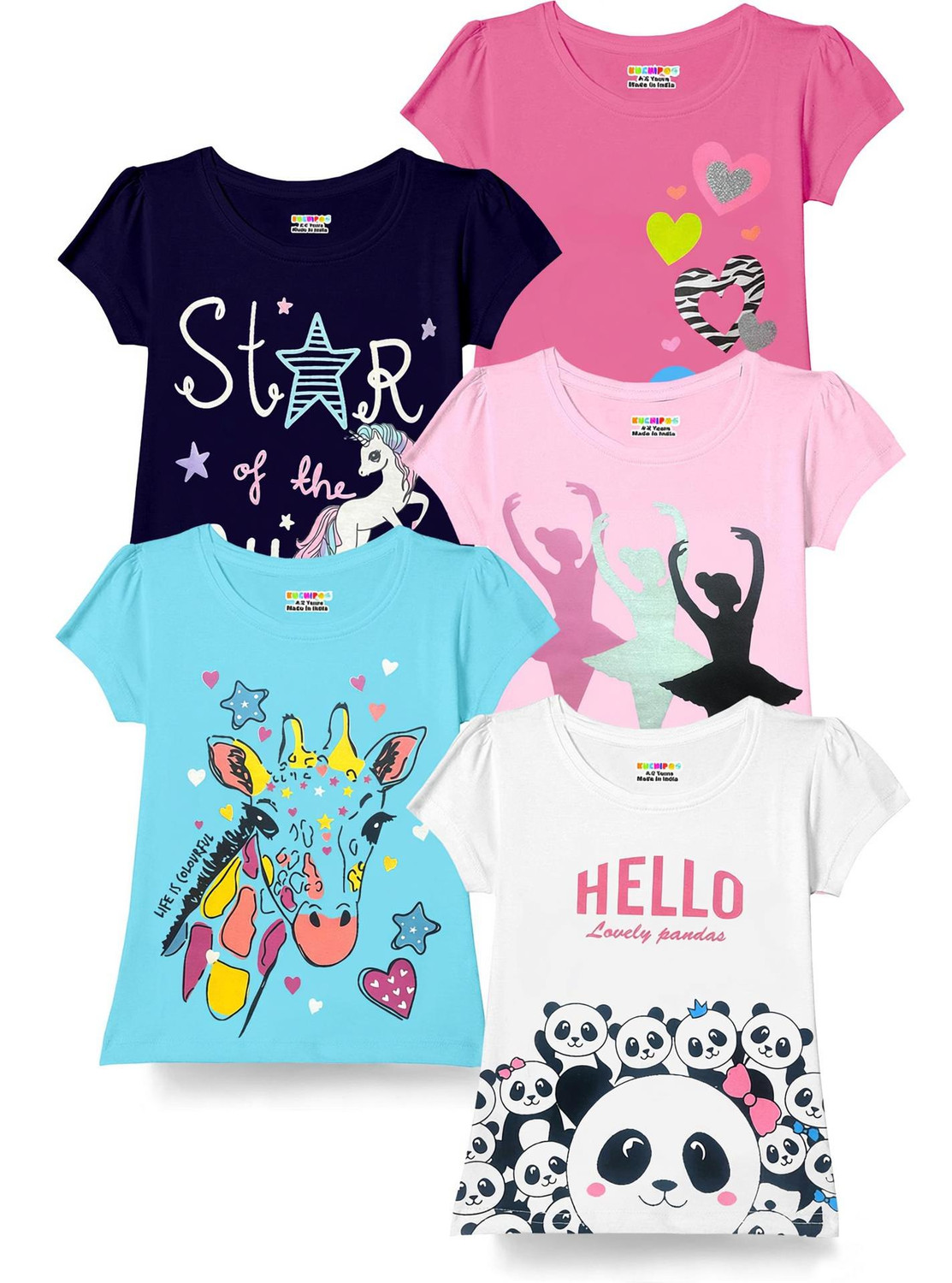 Image of Kuchipoo Girls Printed Cotton Blend Regular T Shirt