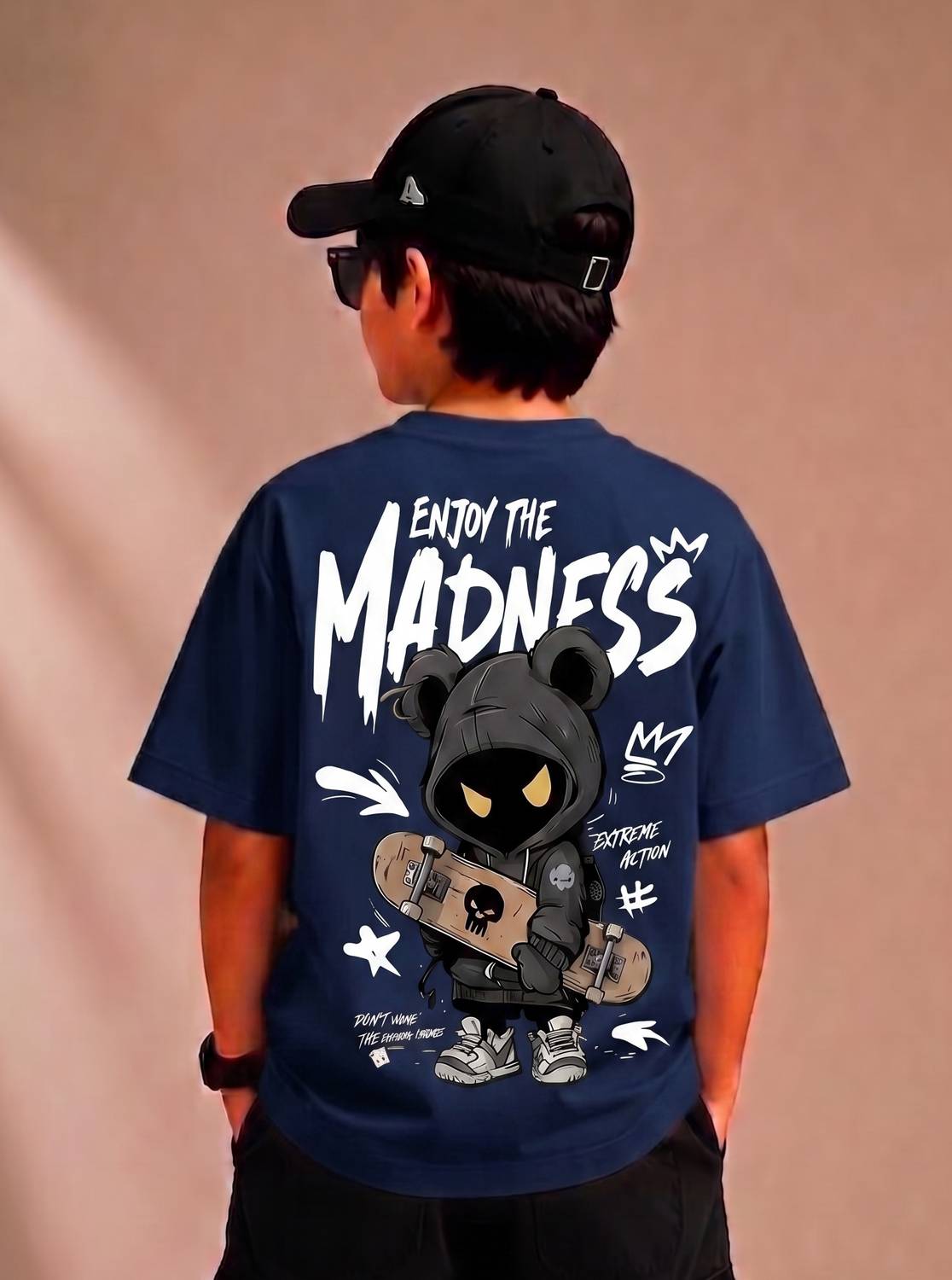 HIGHRICH Boys Printed Cotton Blend Oversized T Shirt