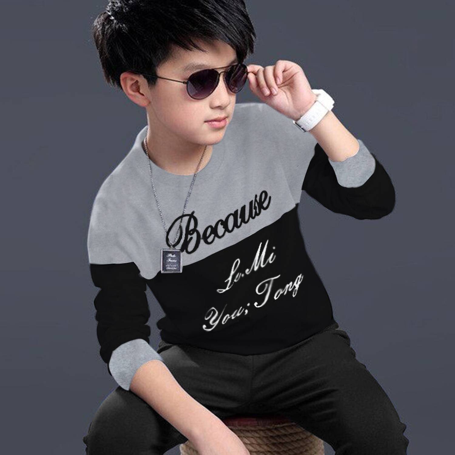 MYEONN Boys & Girls Printed Cotton Blend Regular T Shirt
