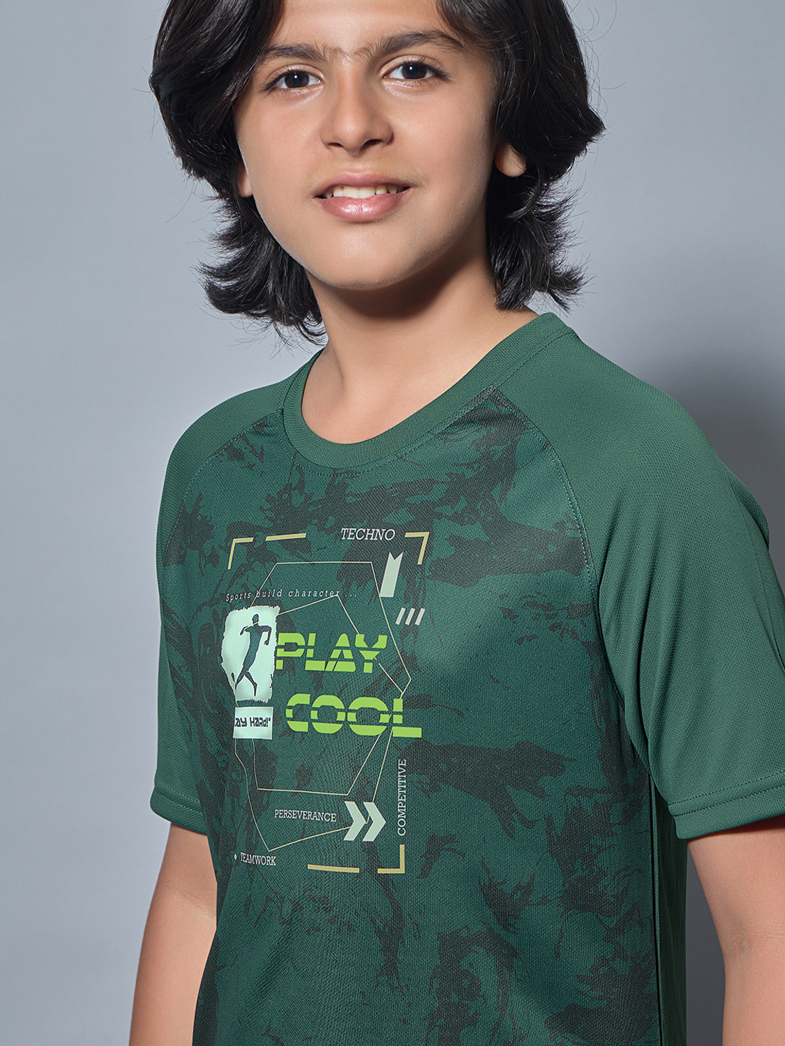 Image of TECHNOSPORT Boys Graphic Print Polyester Slim T Shirt