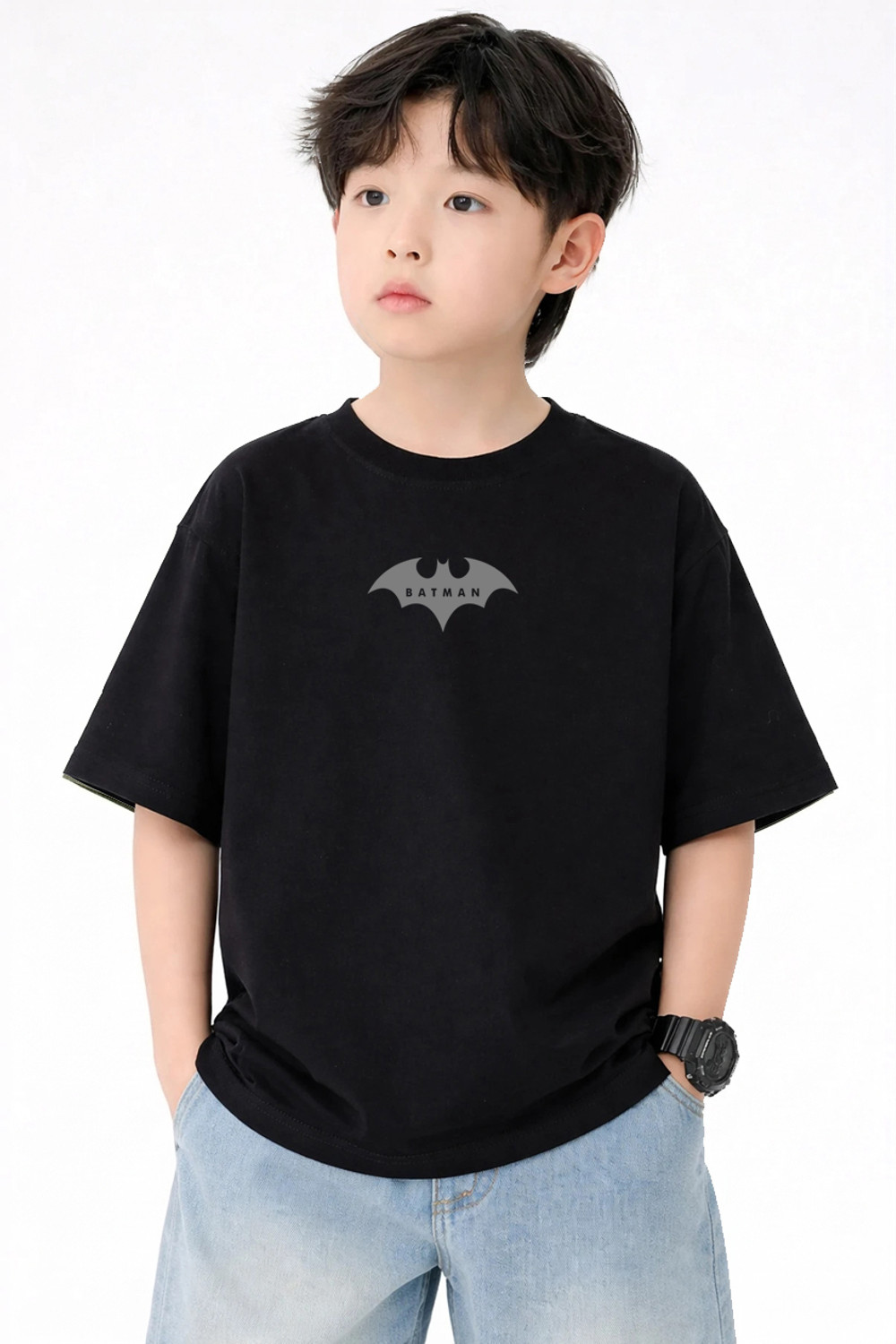 Image of WEARSOUL Boys Printed Pure Cotton Oversized T Shirt (Black, Pack of 1)