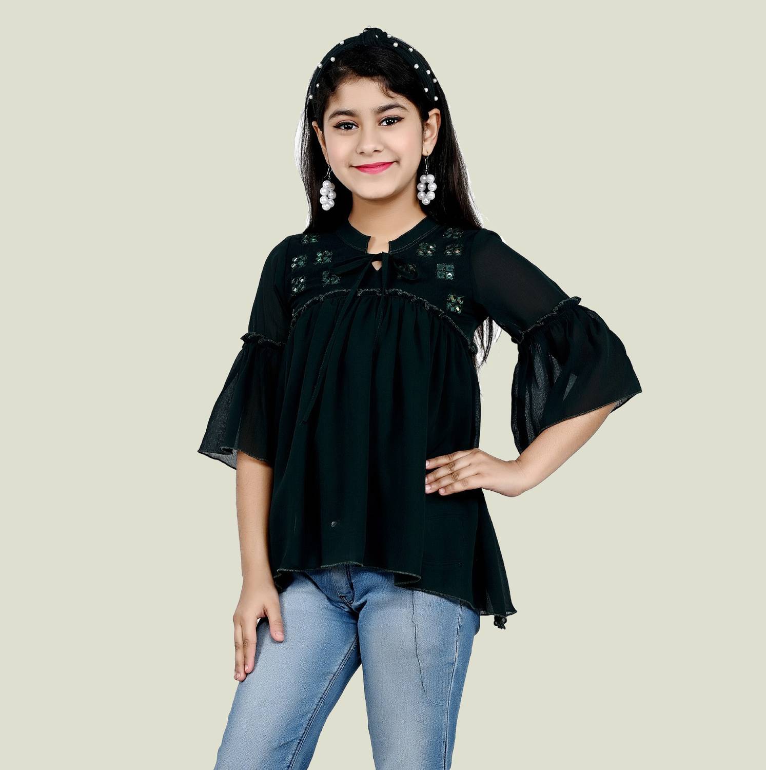 Arshia Fashions Girls Casual Georgette Fashion Sleeve Top