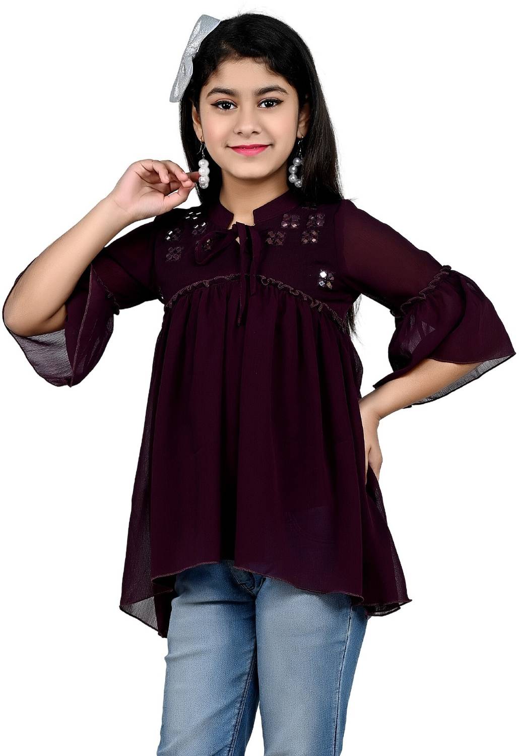 Arshia Fashions Girls Casual Georgette Fashion Sleeve Top