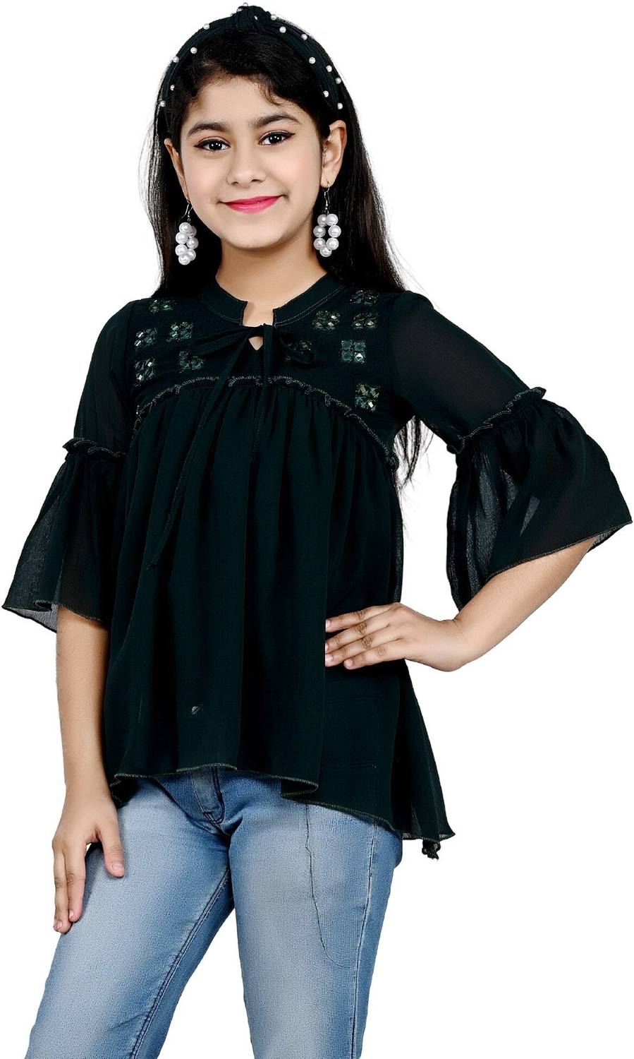 Arshia Fashions Girls Casual Georgette Fashion Sleeve Top