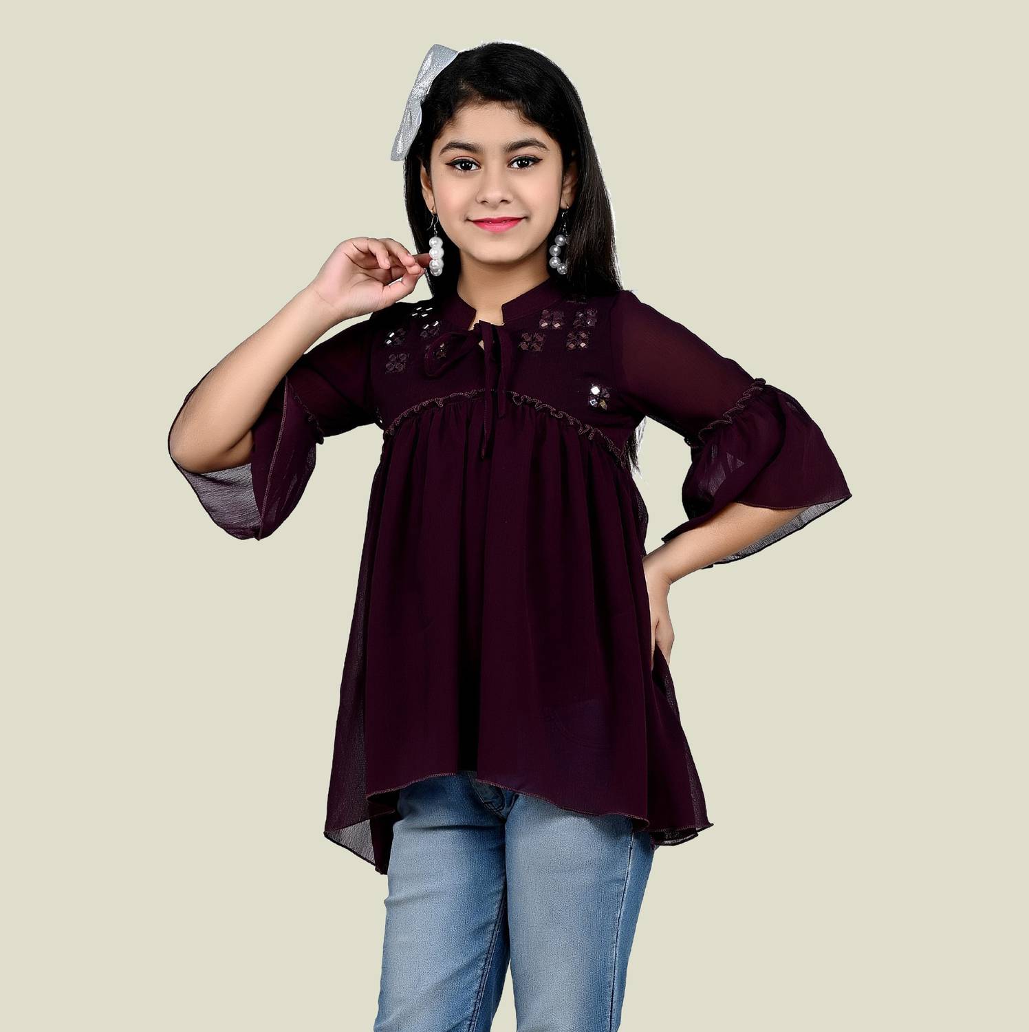 Arshia Fashions Girls Casual Georgette Fashion Sleeve Top