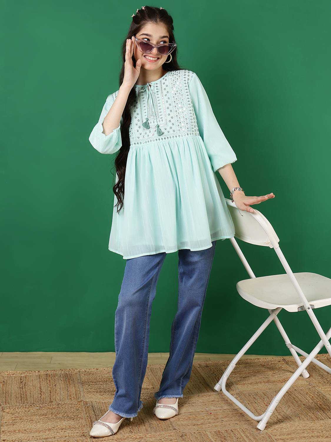 Ishti Girls Green Polyester Top Pack of 1 - Image 4