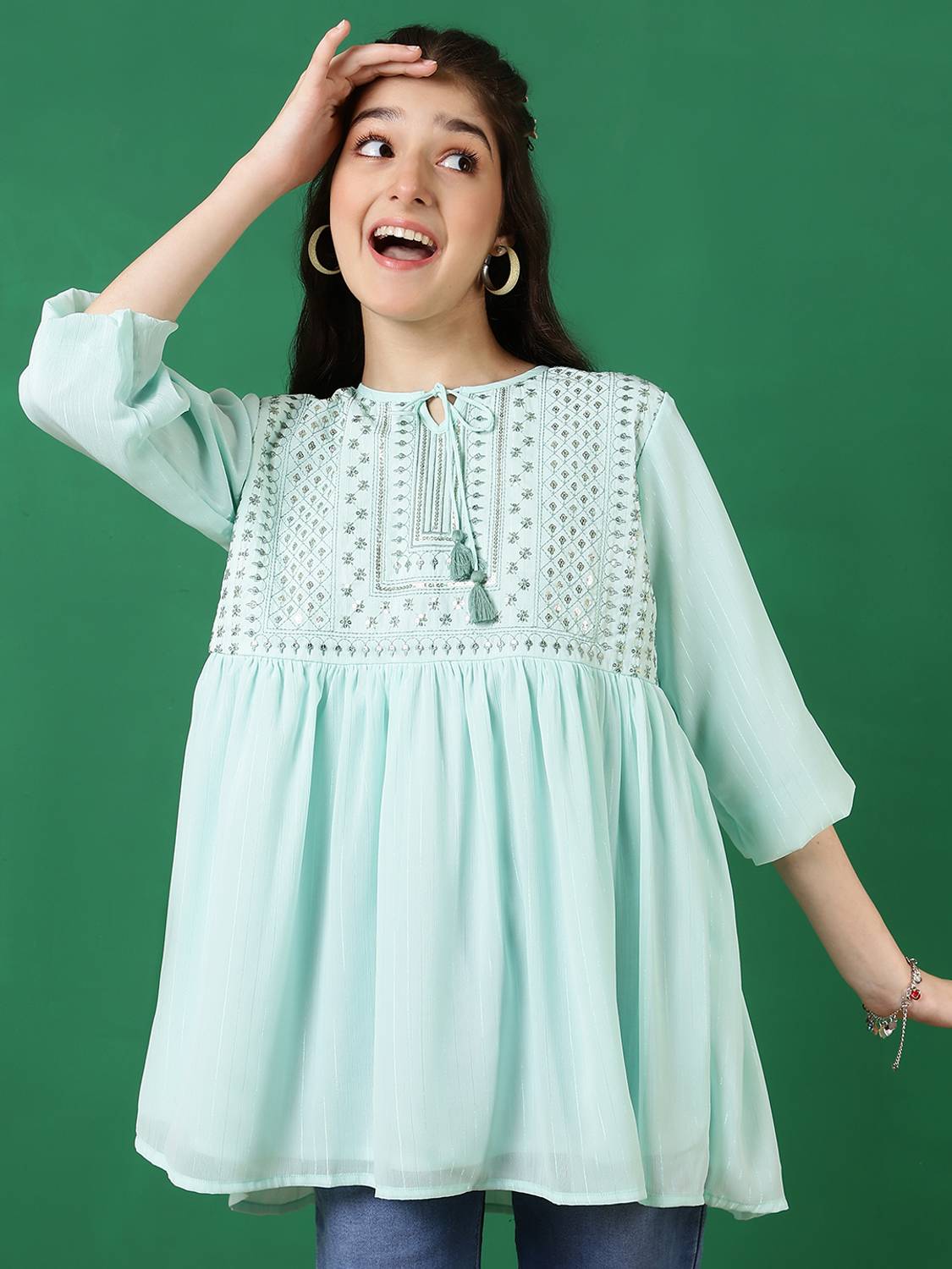 Ishti Girls Green Polyester Top Pack of 1 - Image 1