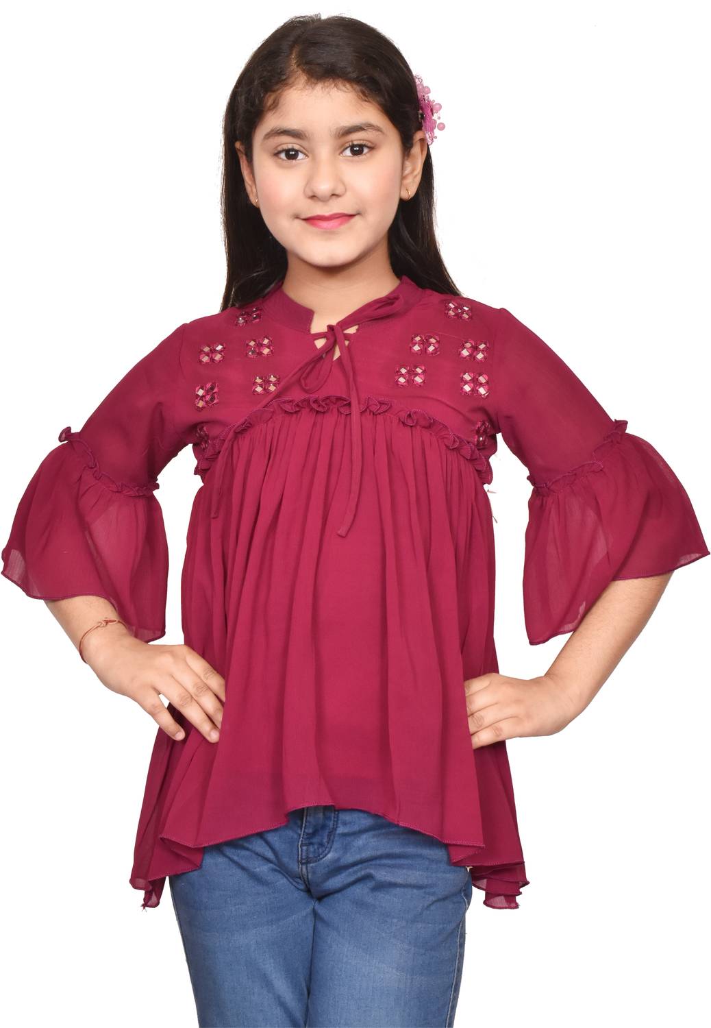 Arshia Fashions Girls Georgette Fashion Sleeve Top