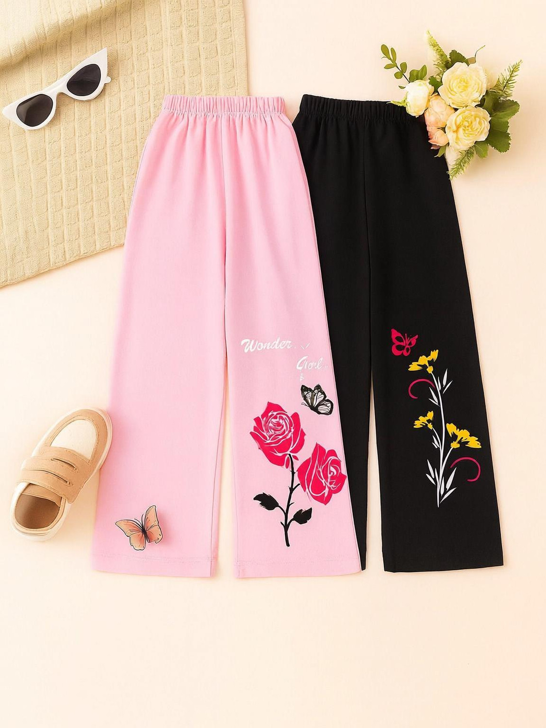 Image of lifeneeds Track Pant For Girls (Black, Pink, Pack of 2)