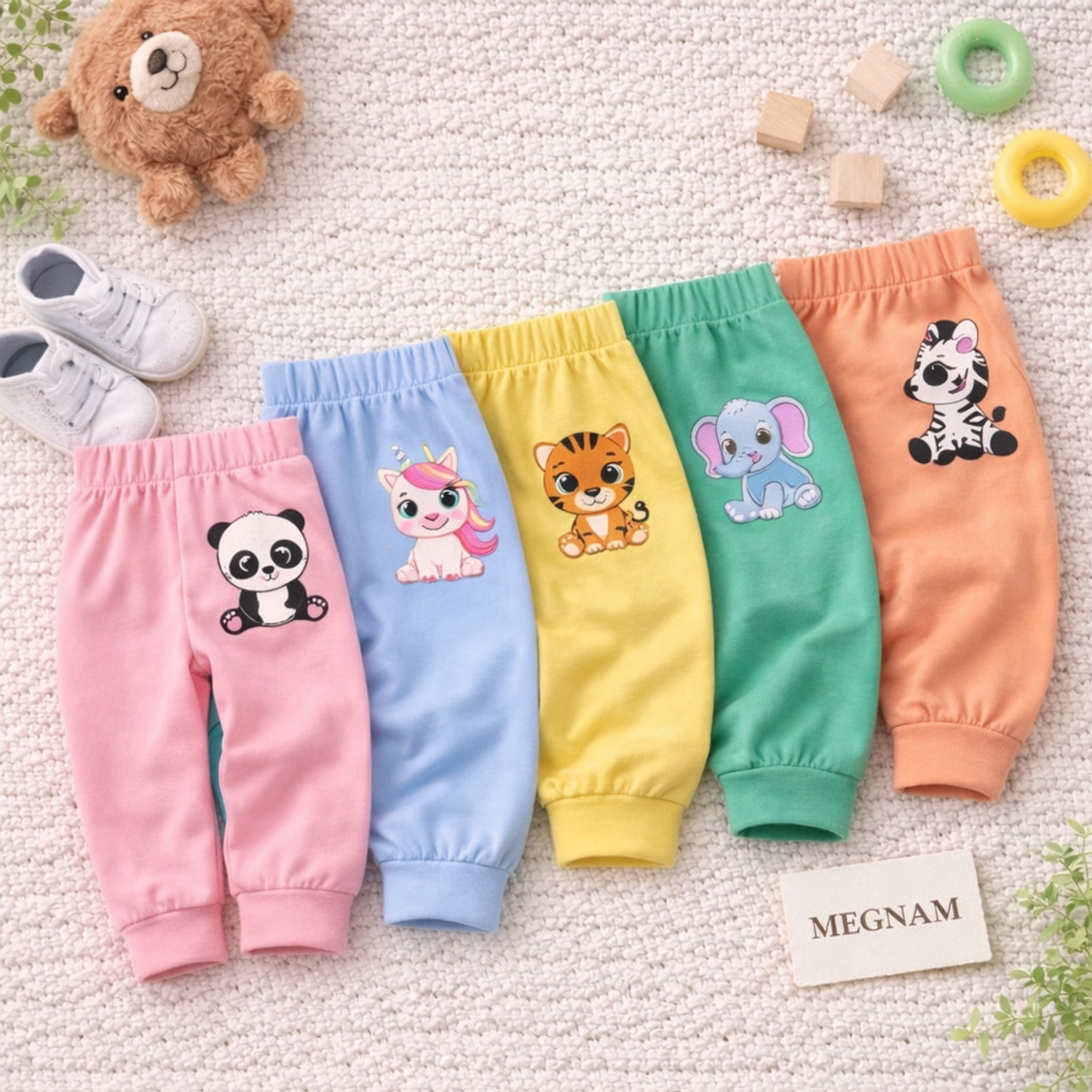 Image of MEGNAM Track Pant For Baby Boys & Baby Girls (Multicolor, Pack of 5)