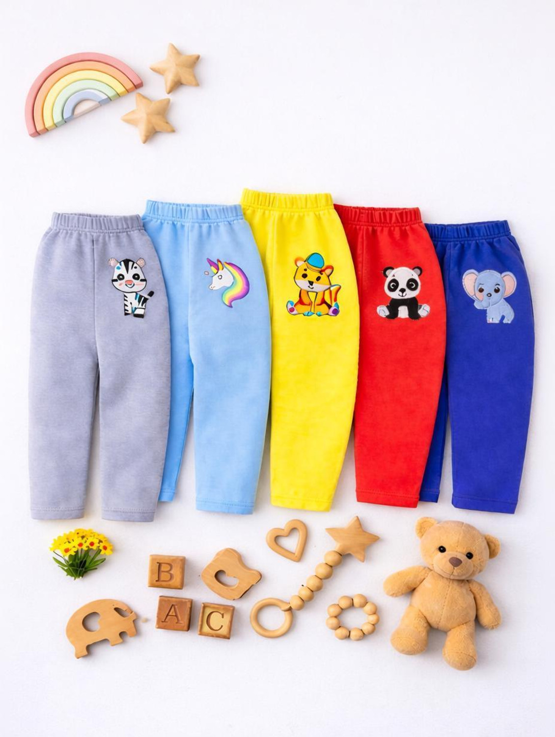 Image of Miss & Chief Track Pant For Baby Boys & Baby Girls (Multicolor, Pack of 5)