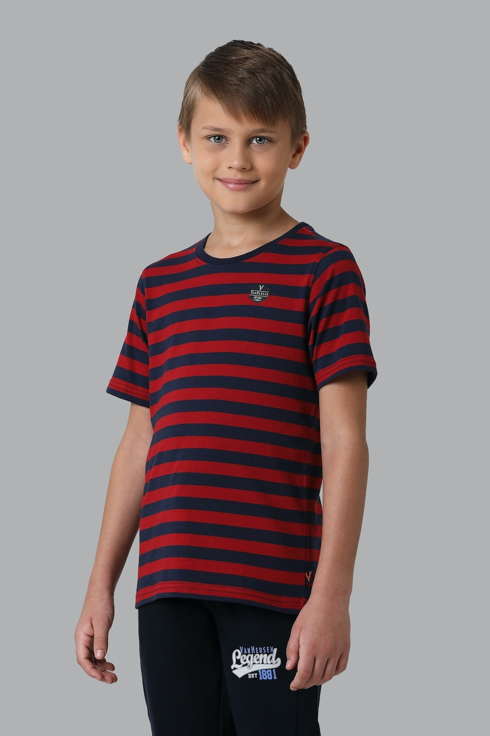 Image of VAN HEUSEN Boys Striped Pure Cotton Regular T Shirt