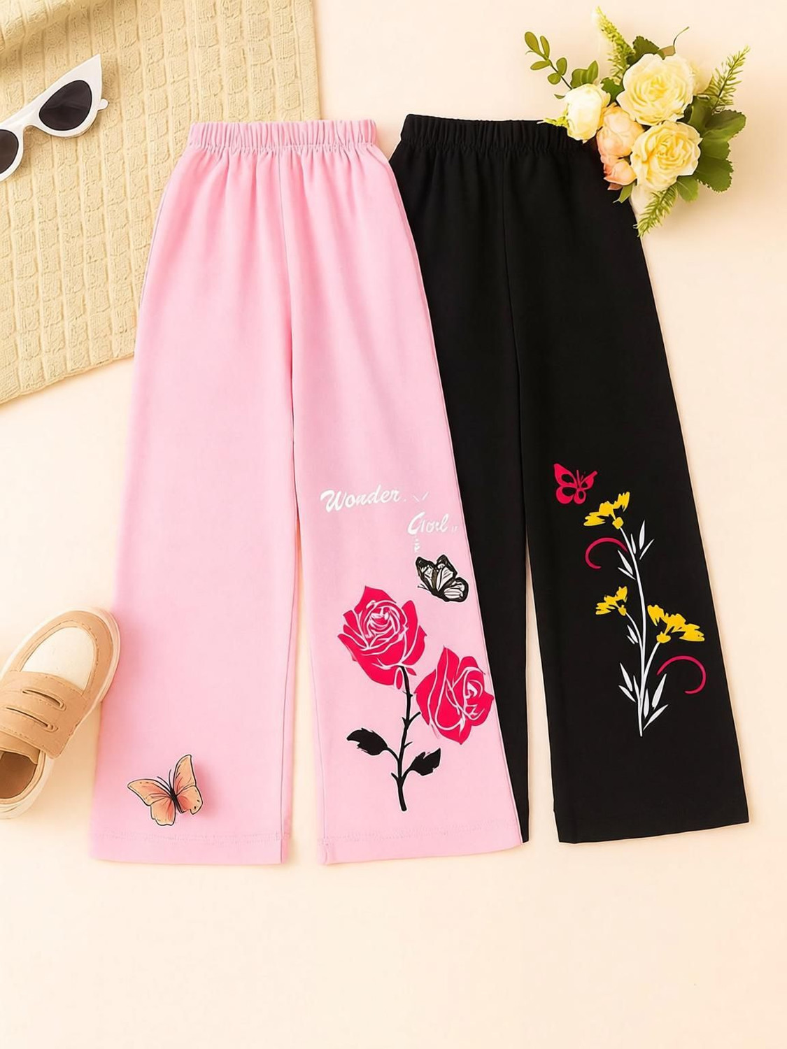 Image of lifeneeds Track Pant For Girls (Black, Pink, Pack of 2)