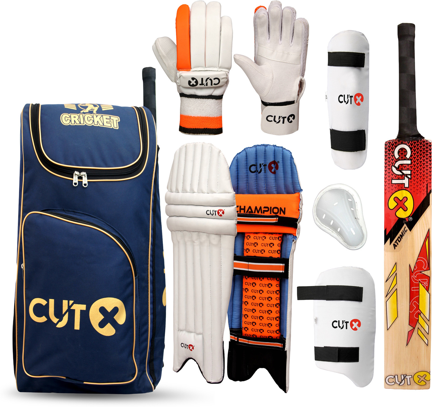 Image of CUTX Cricket Kit Baby, Legguard, Glove, Thigh & Arm Pad, Bat (Size Full for 18+ Yrs) Cricket Kit