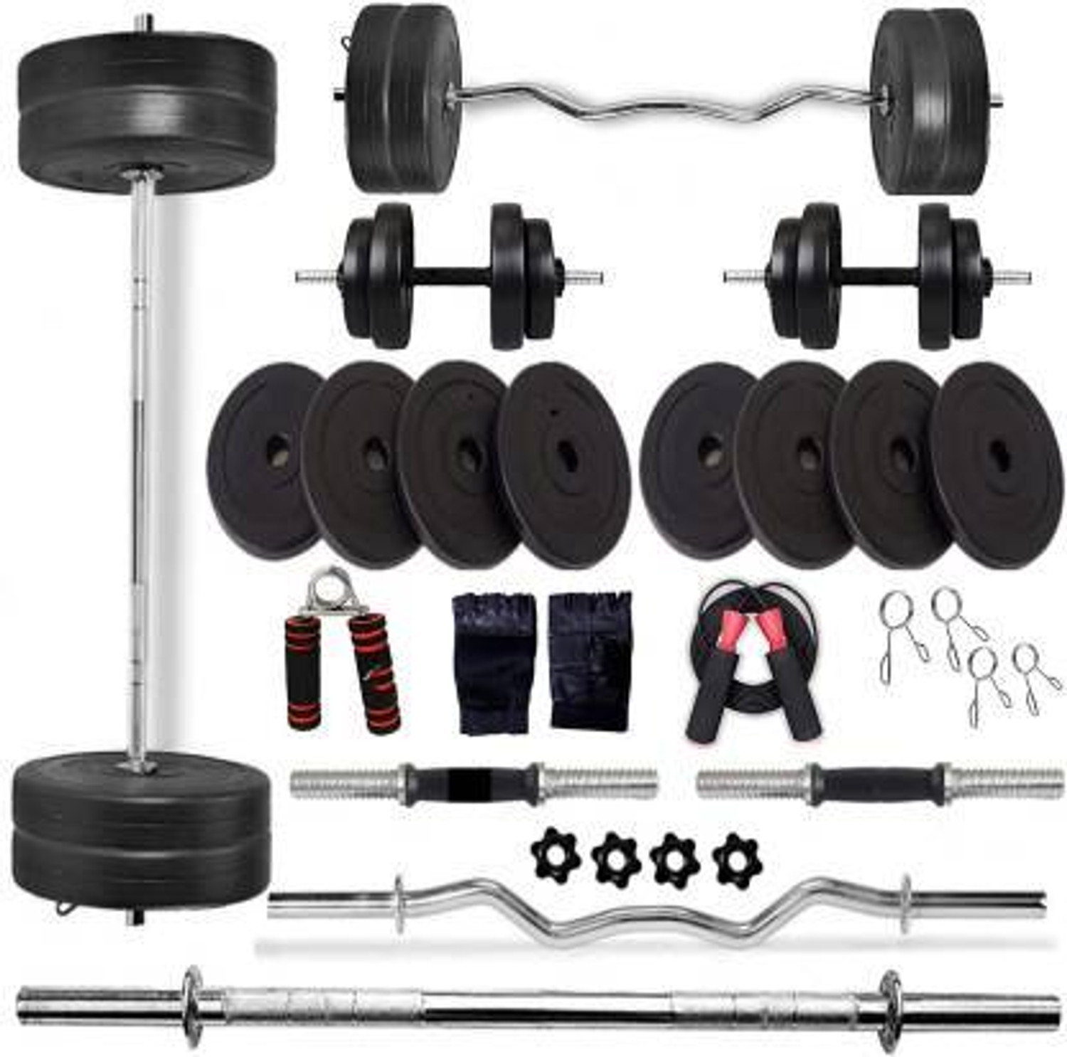 Image of Spirax 32 kg 30kg PVC Set + 3ft.(Straight + Bend) RODS + ACCESSORIES Home Gym Combo Home Gym Combo