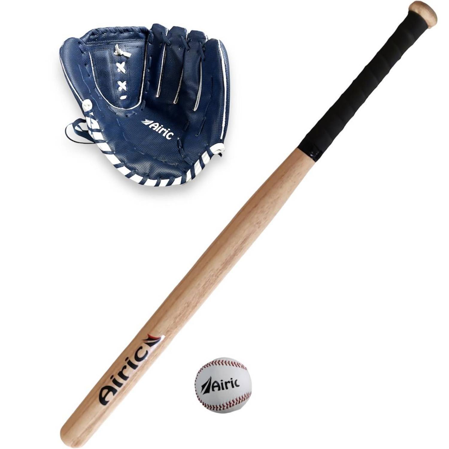 Airic Wooden Basebat with Ball and Premium Gloves Baseball Kit