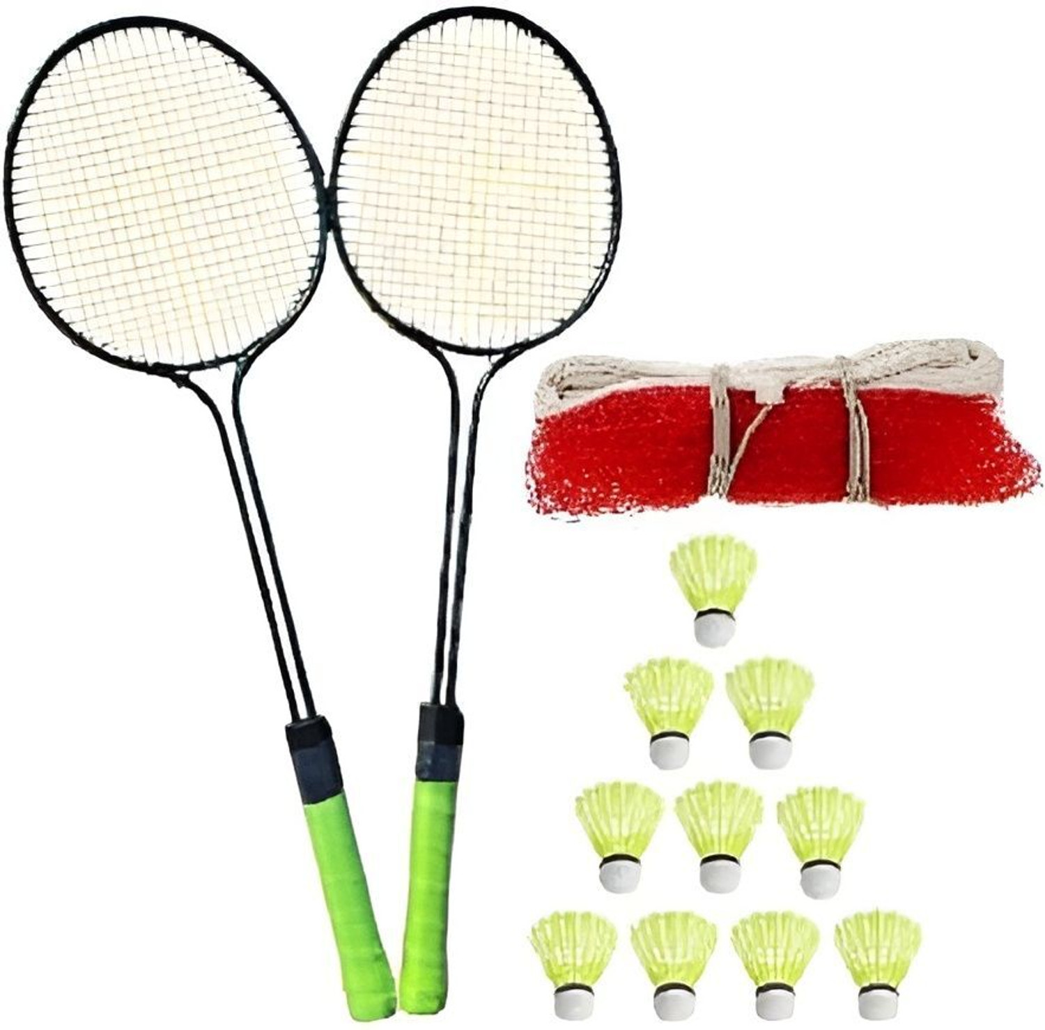 Image of TROCK Badminton Racquet Set of 2pcs With 10pcs Nylon Shuttles 1 Net Badminton Kit
