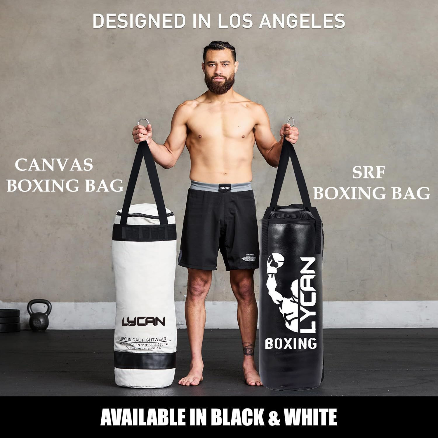Image of LYCAN UNFILLED Heavy Premium 2 FT Black SRF Punching Bag & Hand Wrap Boxing Kit