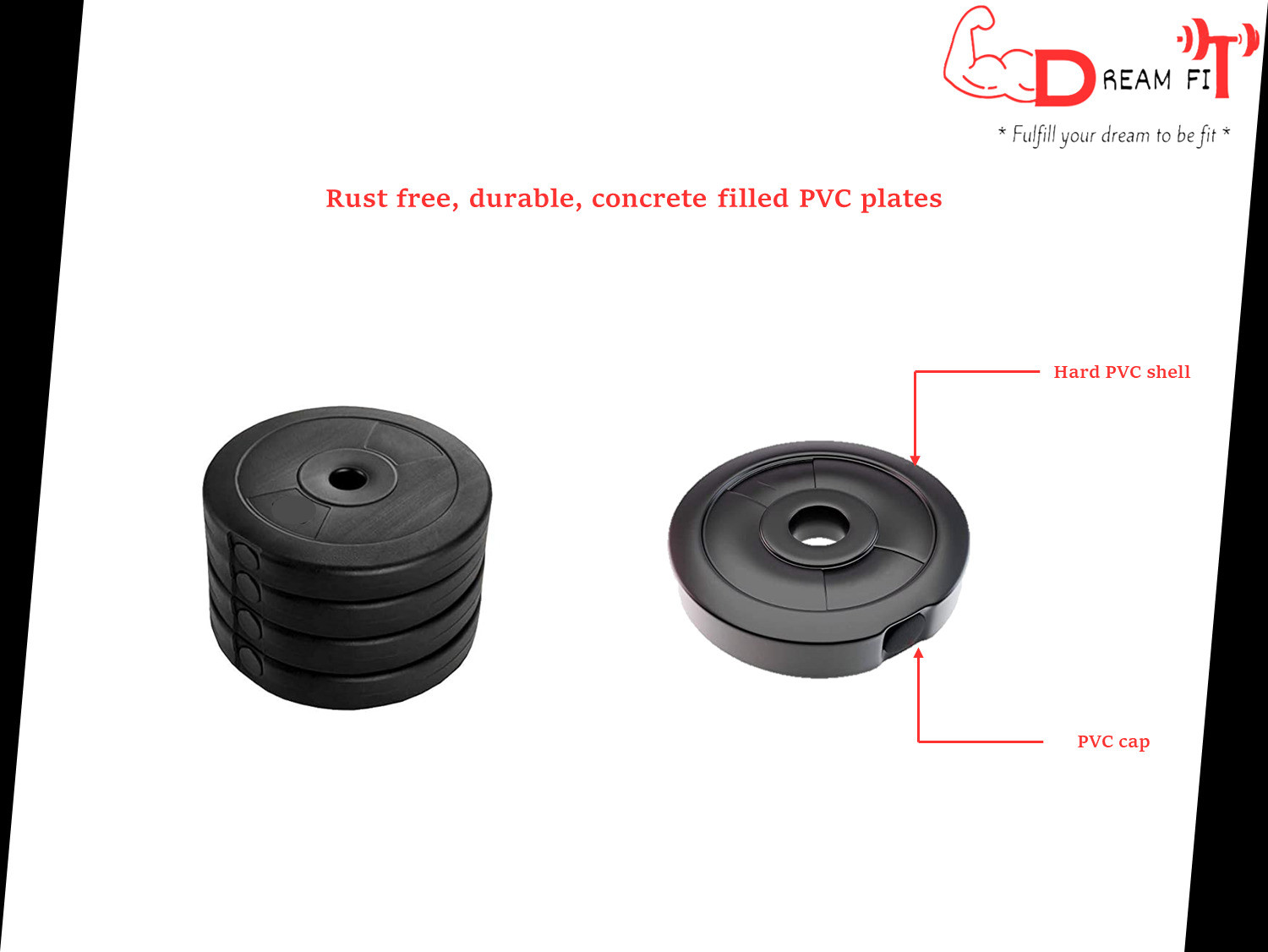 Image of DreamFit 50 kg 50kg PVC plates, 3ft curl rod, dumbbell rods & gym accessories Home Gym Combo