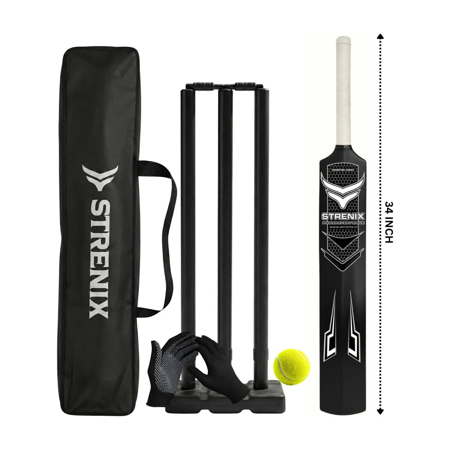 STRENIX 8 No Cricket Set Fiber Chase Master | Bat+Stumps+Ball+Bag+