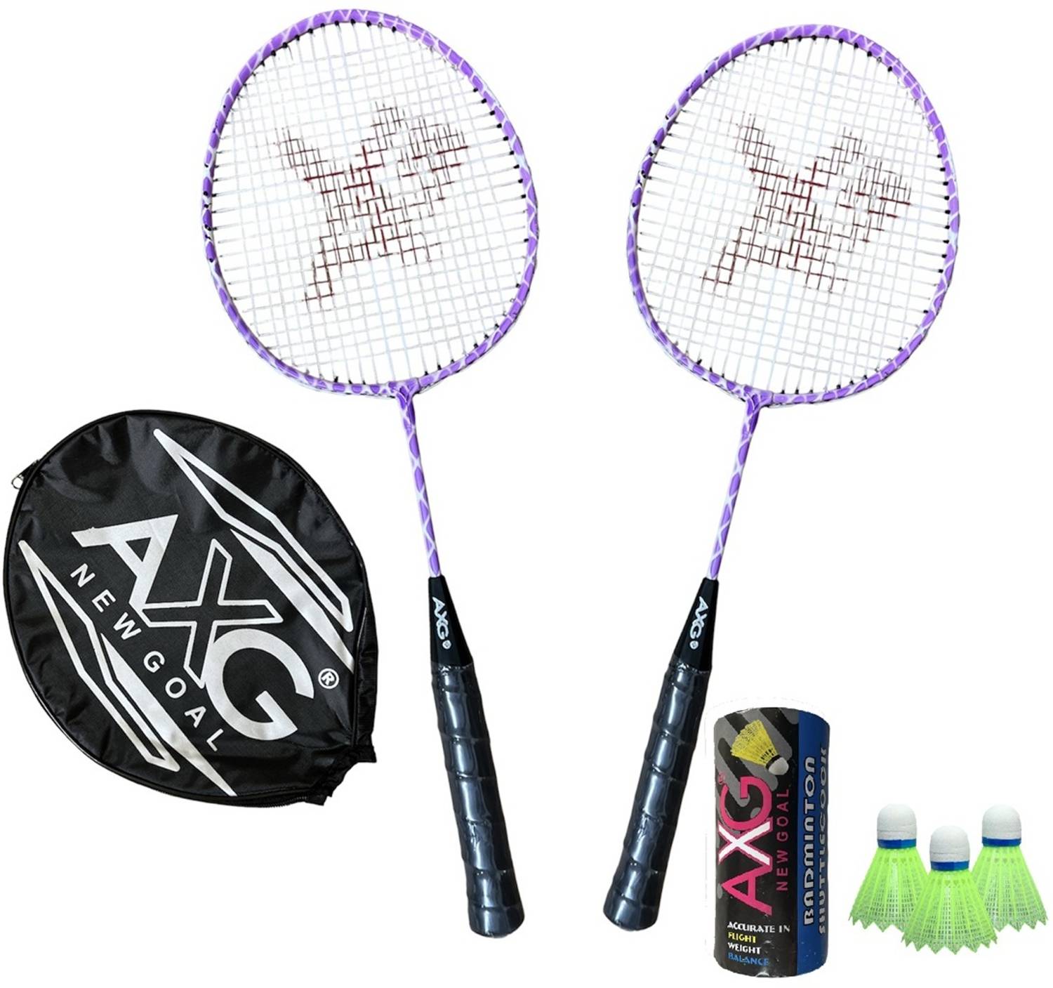 AXG NEW GOAL Purple Durable & Stylish Design 2 racquets with 3 plastic shuttles and cover Badminton Kit