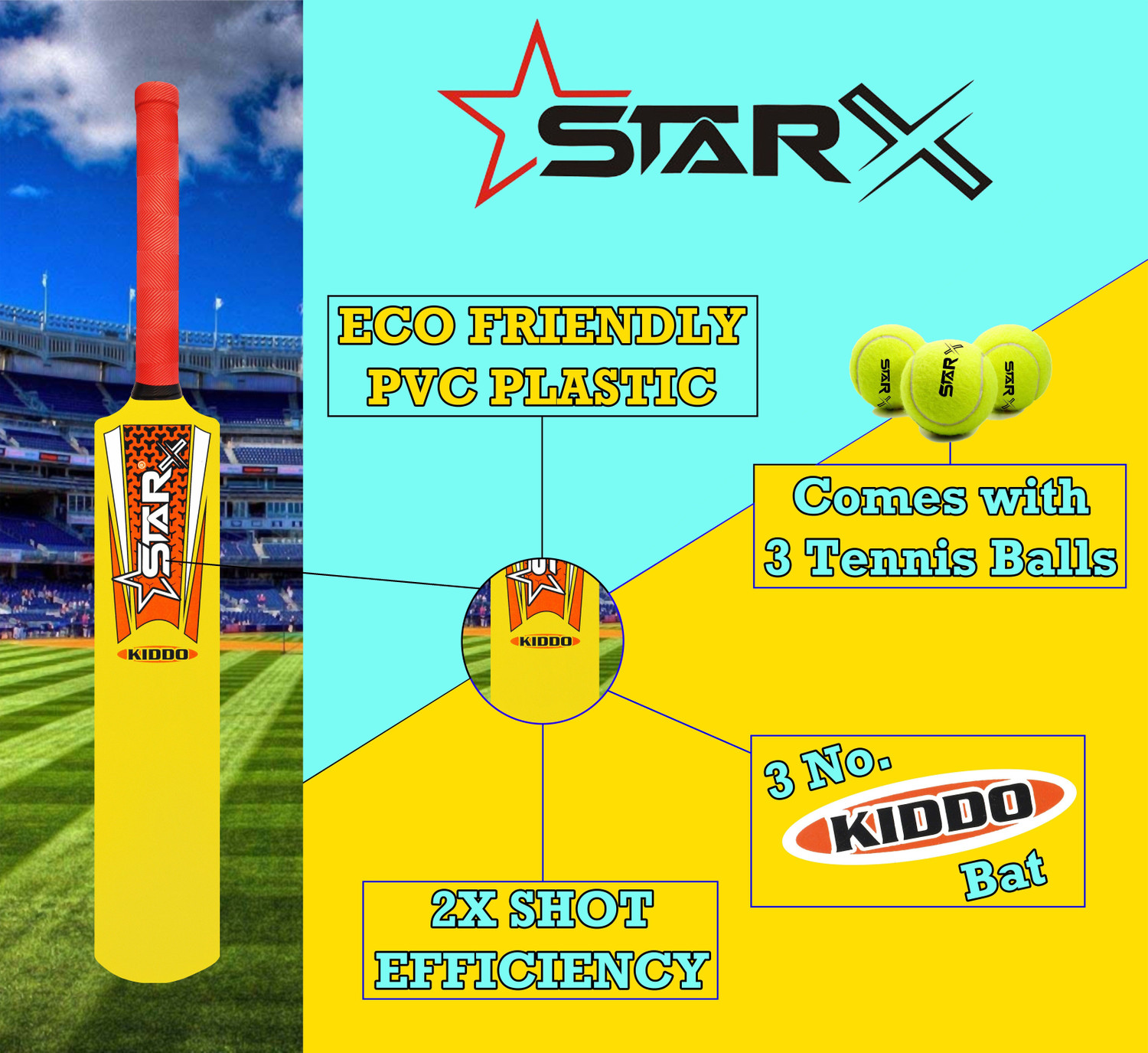 Image of STARX Kiddo Sports Kit Combo For 3 to7 Year Kids, Football, Badminton Kit, Plastic Bat Cricket Kit