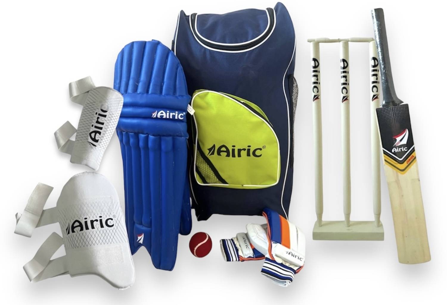 Airic Premium Bat Size 3 (Age 8yrs) with 21" Wickets, Bag and Guards Cricket Kit